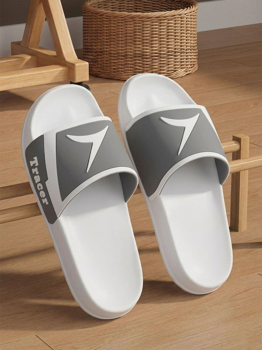 Tracer Men White & Grey Printed Open Toe Slip-On Casual Slides with Comfortable Footbed - view 1