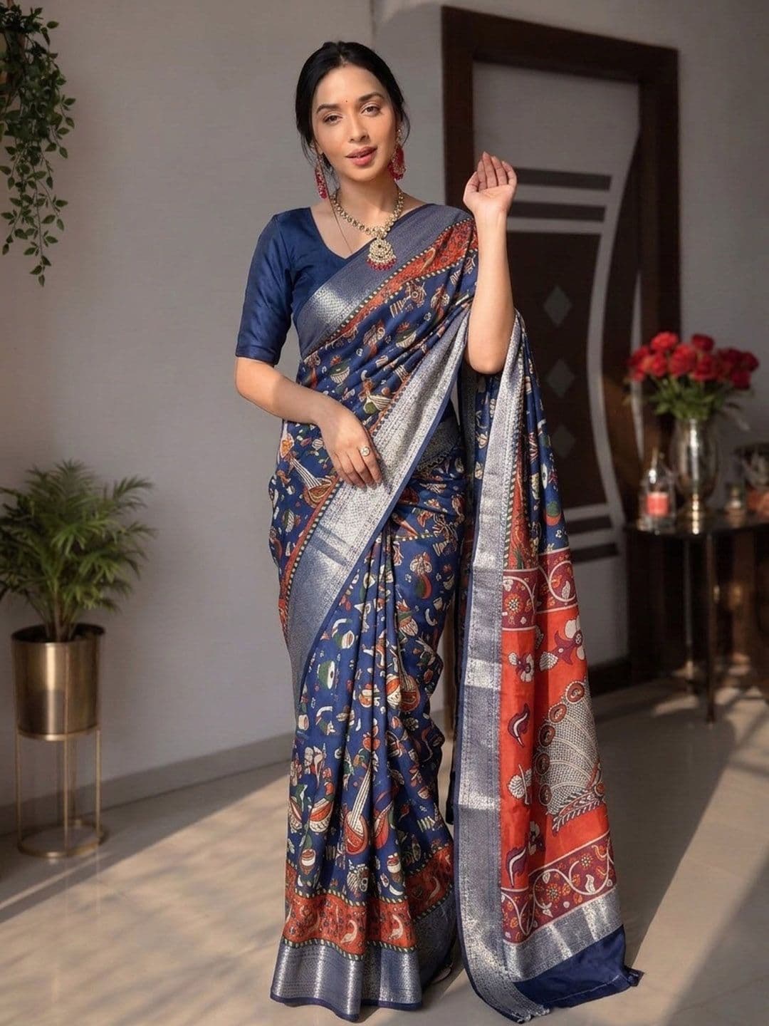 ARIHANT CREATIONS Kalamkari Linen Blend Saree - view 1