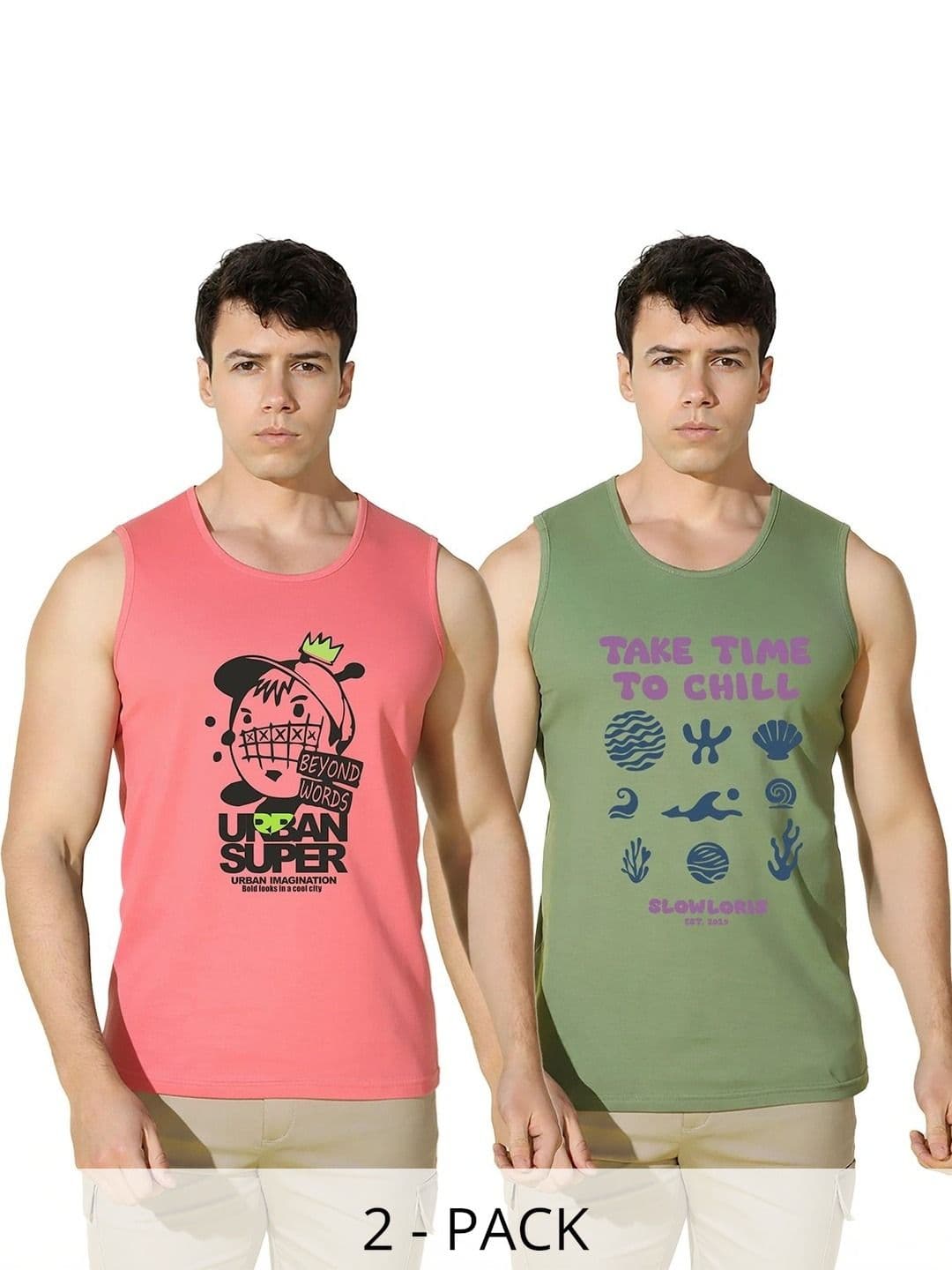 SLOWLORIS Men Pack of 2 Printed T-shirt - view 1
