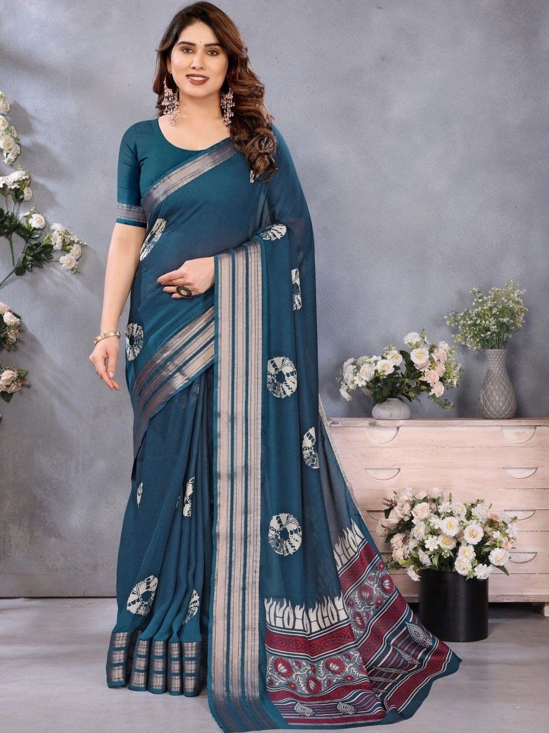 Sangria Leheriya Pure Chiffon Designer Maheshwari Saree - view 1