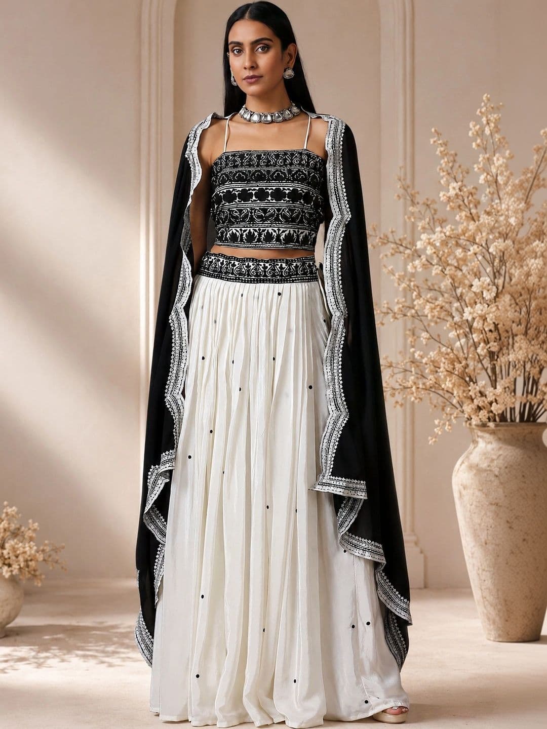 FAB WINDOW Embellished Mirror Work Semi-Stitched Lehenga & Unstitched Blouse With Dupatta - view 1