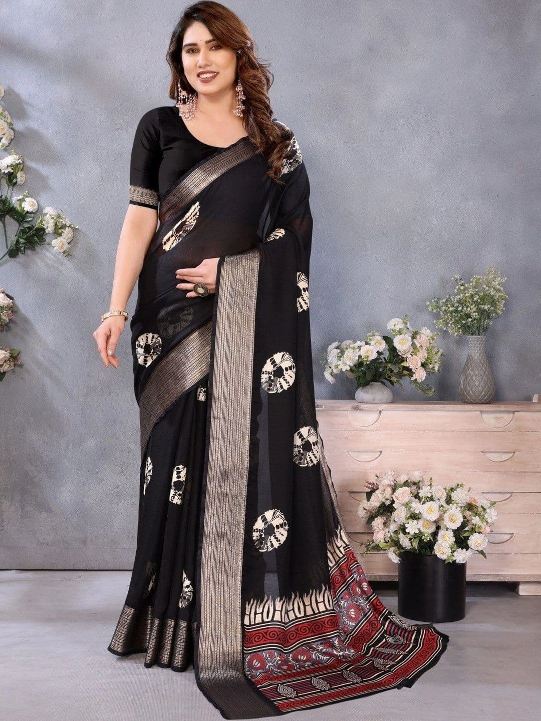 Sangria Leheriya Pure Chiffon Designer Maheshwari Saree - view 1