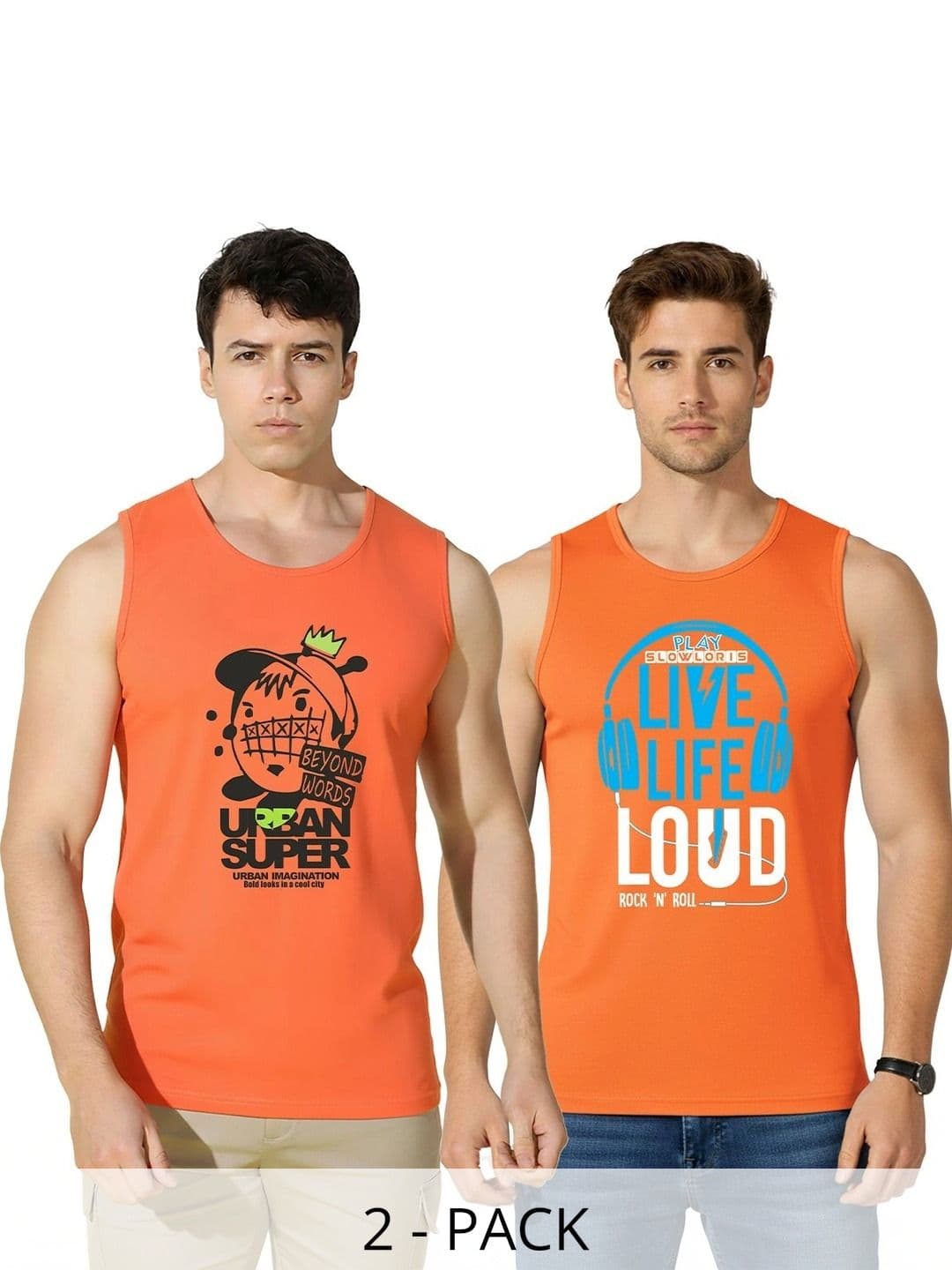 SLOWLORIS Men Pack of 2 Cotton Printed Round Neck T-shirt - view 1
