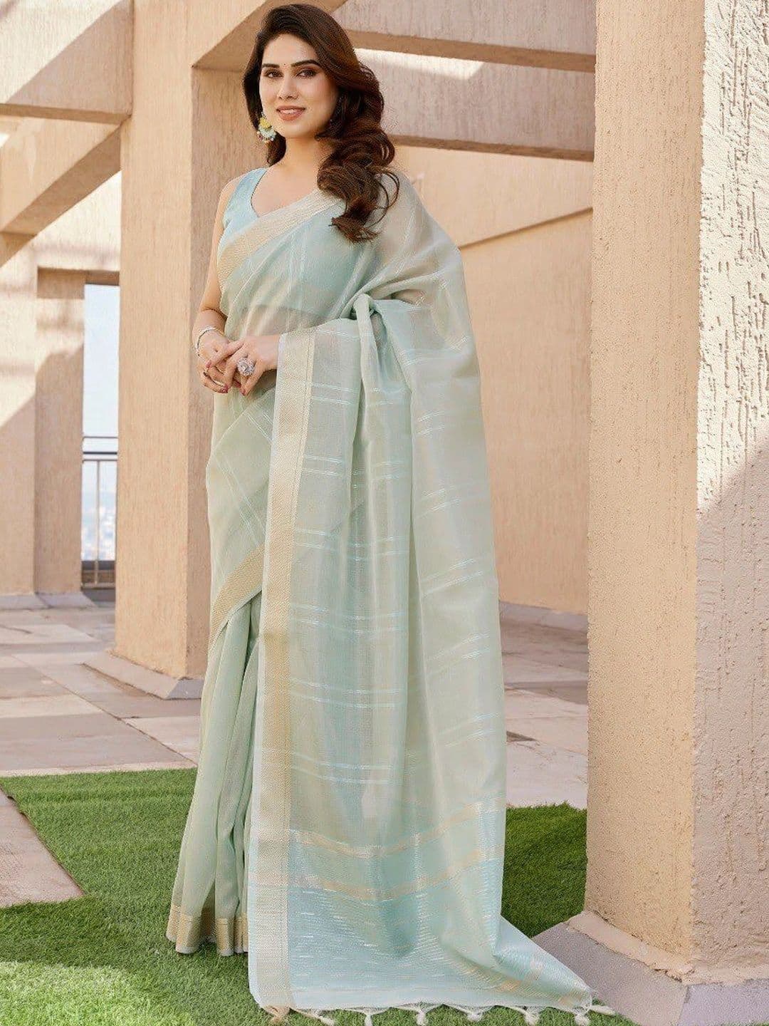 Rare Bello Striped Zari Tissue Handloom Saree - view 1