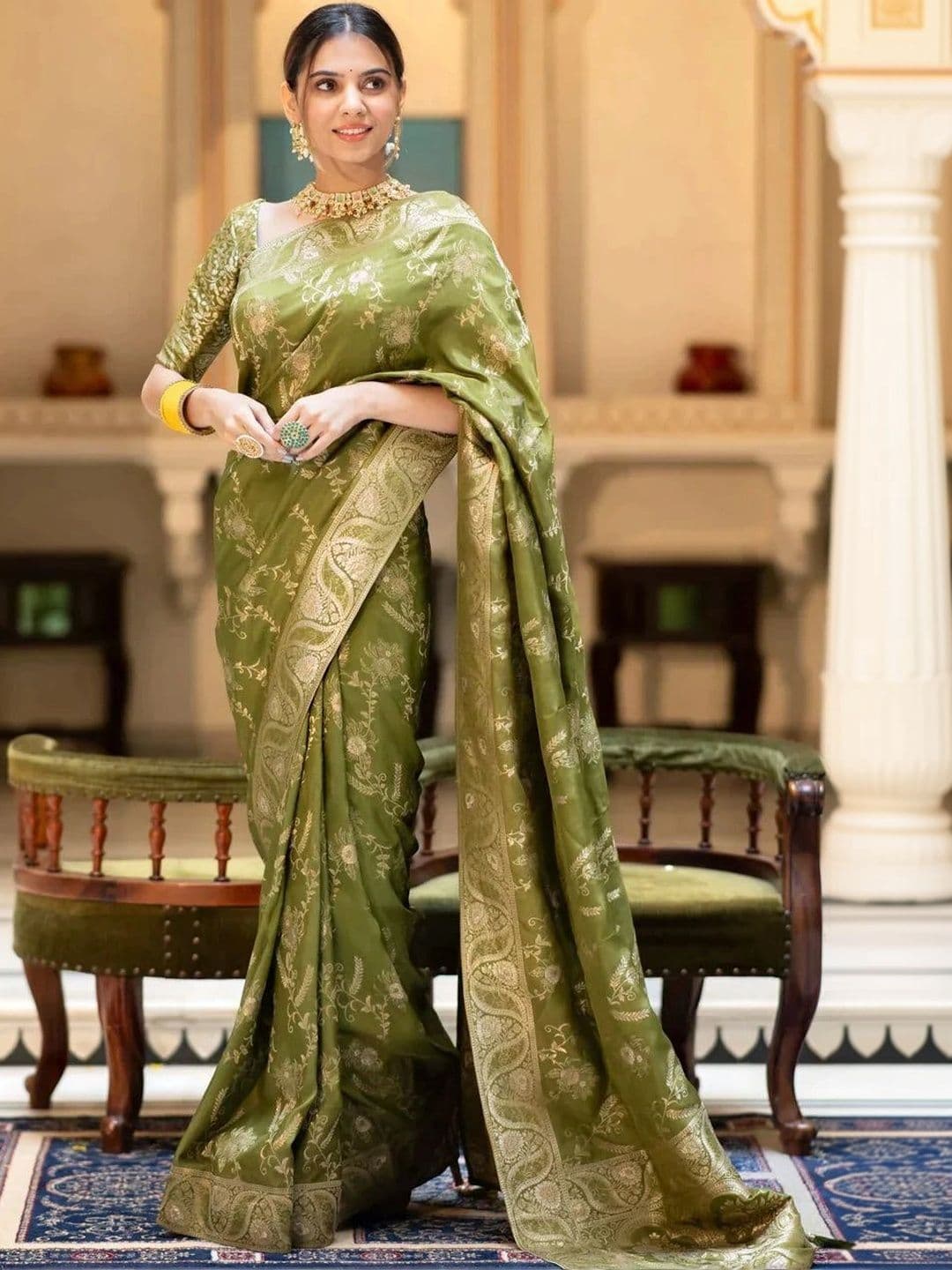 ADIANADI Woven Design Zari Silk Cotton Banarasi Saree - view 1