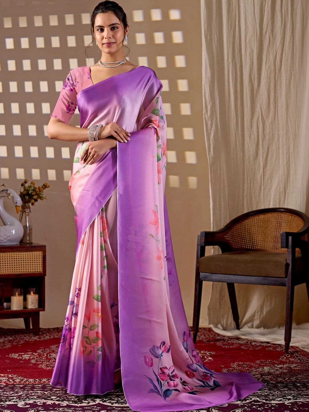 KALINI Floral Satin Designer Saree - view 1