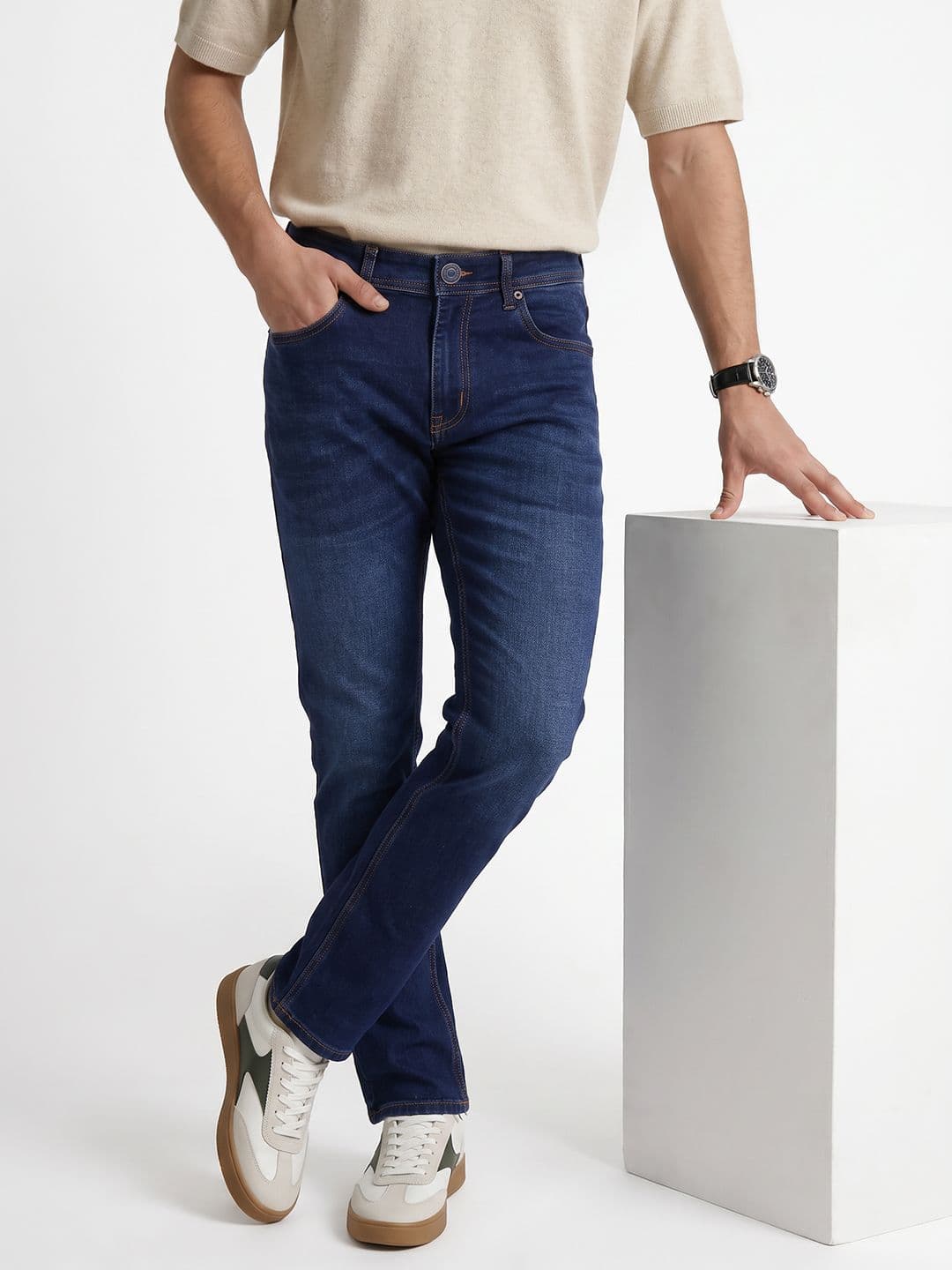 Peter England Men Urban Slim Skinny Fit Mid-Rise Light Fade Stretchable Jeans - view 1