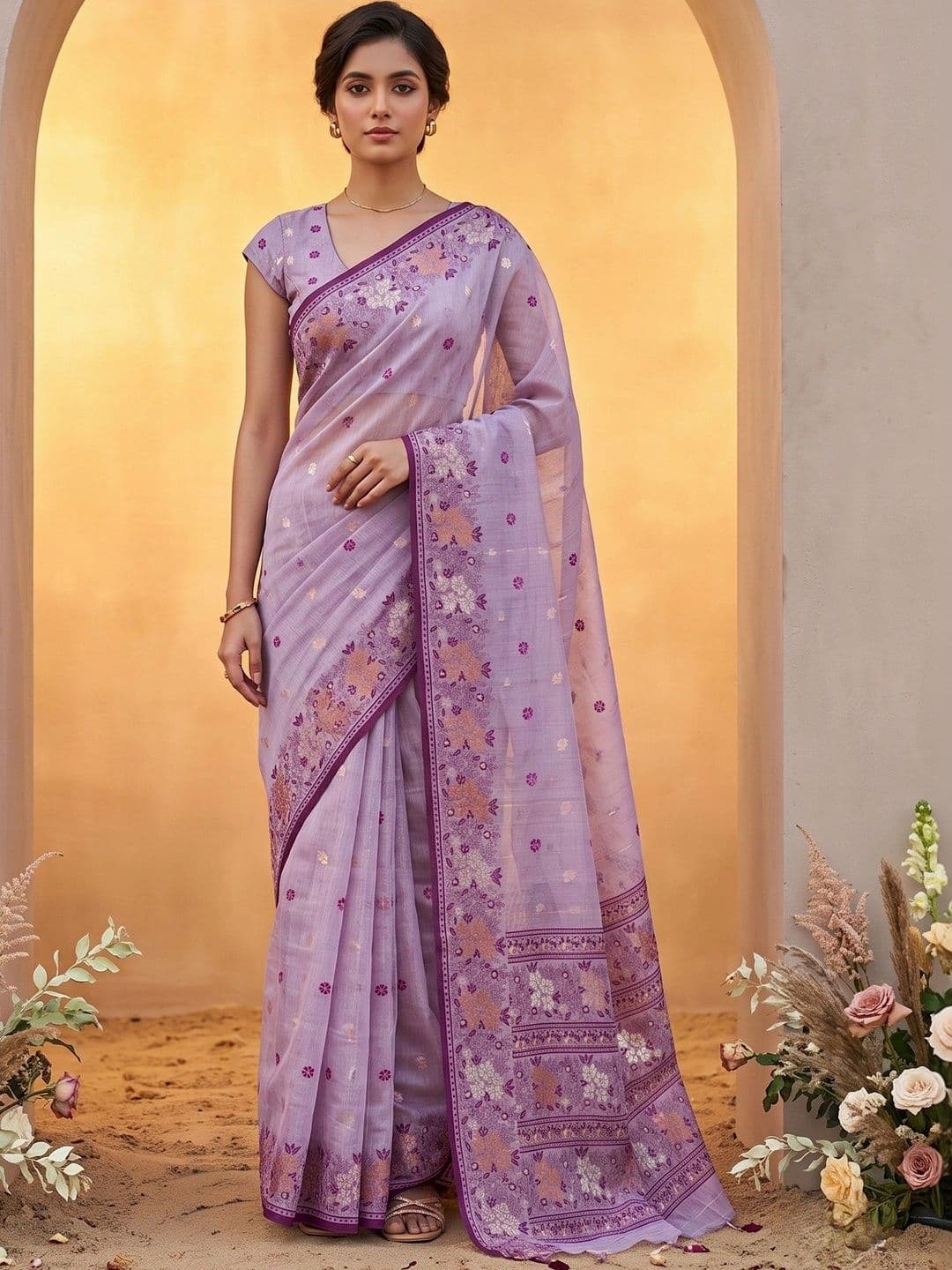 R K MANIYAR Floral Embroidered Pure Cotton Designer Saree - view 1