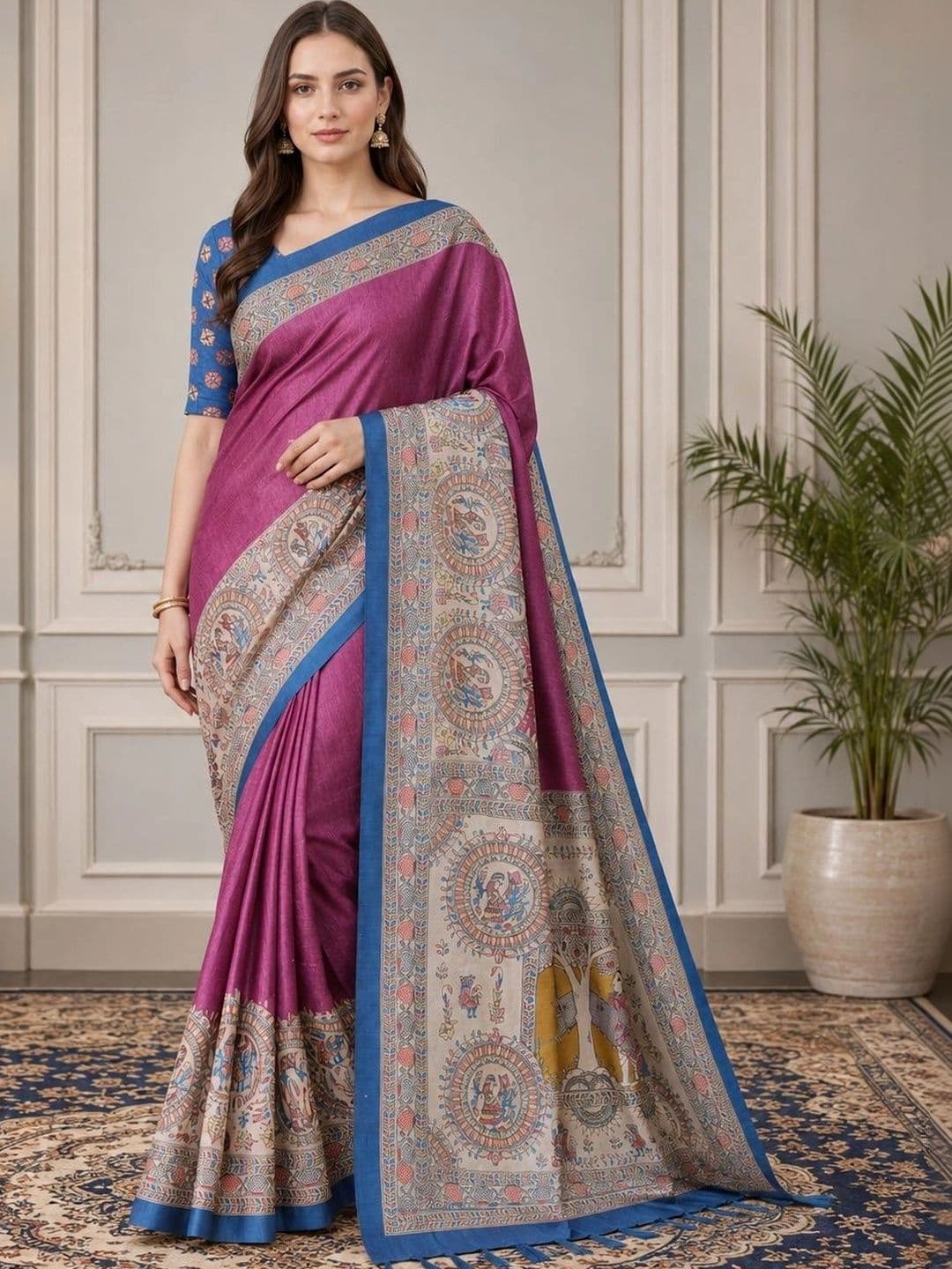 House of Pataudi Ethnic Motifs Silk Blend Designer Saree - view 1