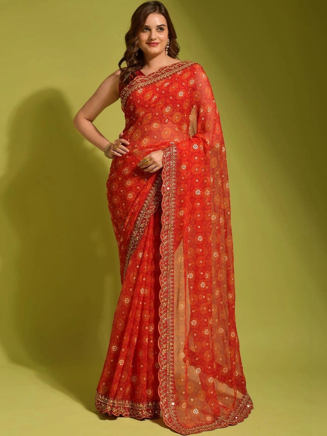 Sangria Women Floral Embroidered Pure Georgette Designer Saree - view 1