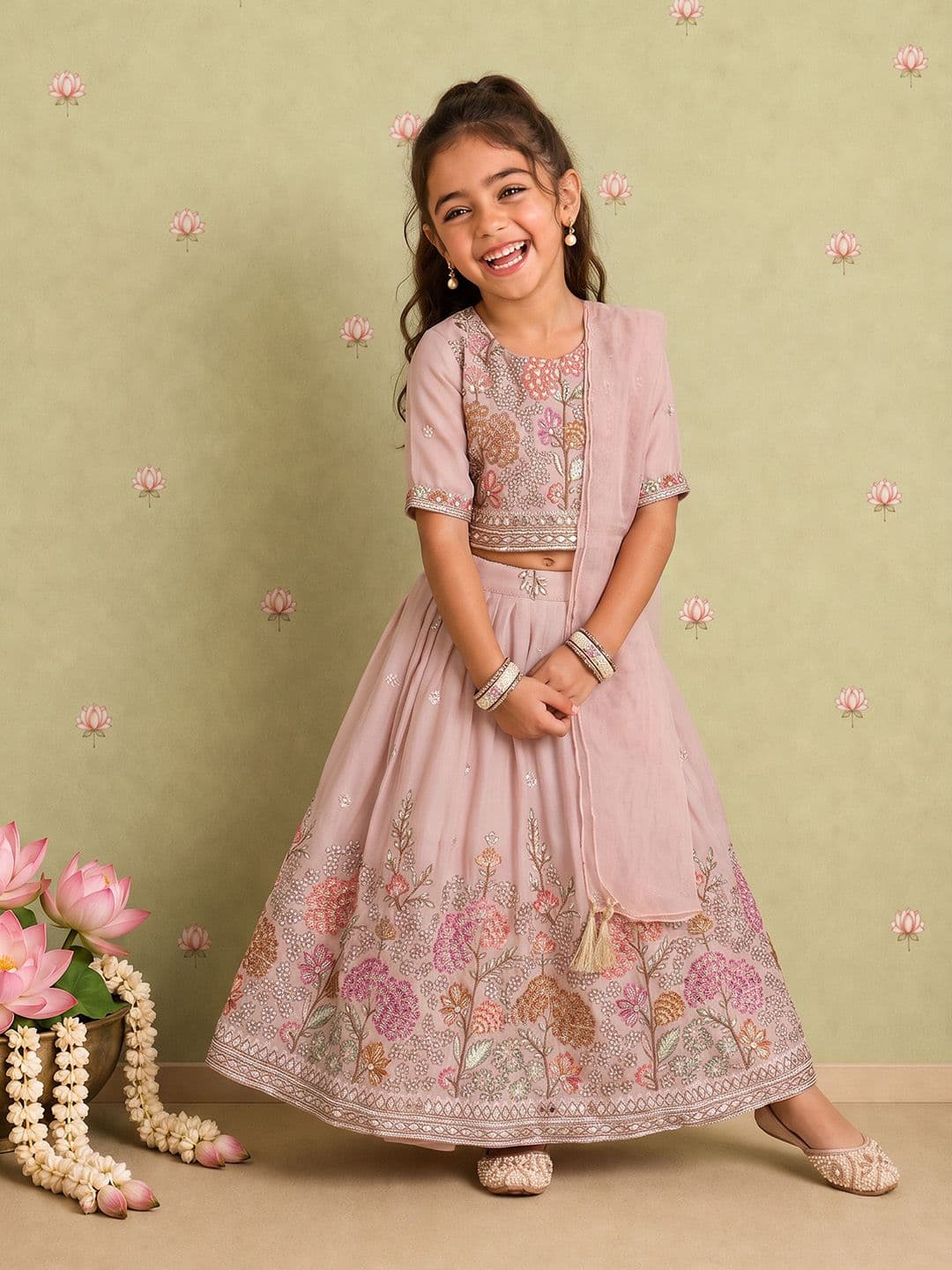 Sangria Girls Embellished Sequinned Ready to Wear Lehenga & Blouse With Dupatta - view 1