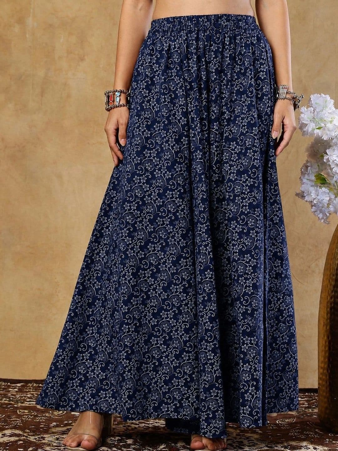 KALINI Women Cotton Floral Maxi Flared Skirt - view 1