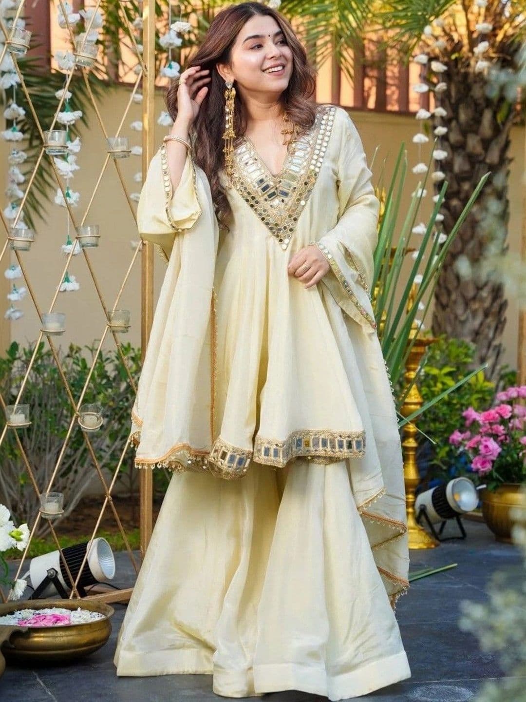 RangSetu Women Empire Mirror Work Kurta with Sharara & With Dupatta - view 1