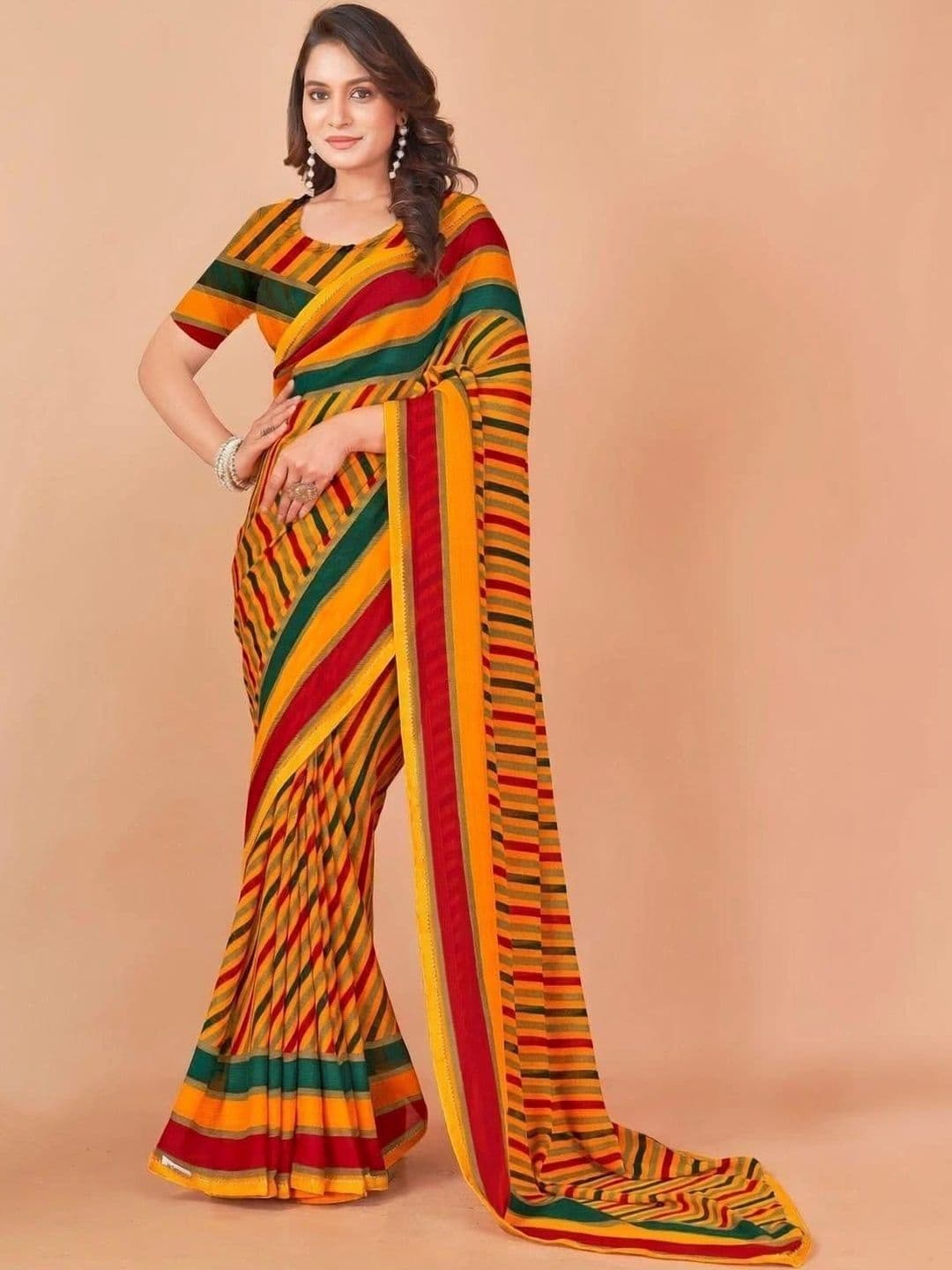 NANDITA DESIGNER Striped Pure Chiffon Bandhani Saree - view 1