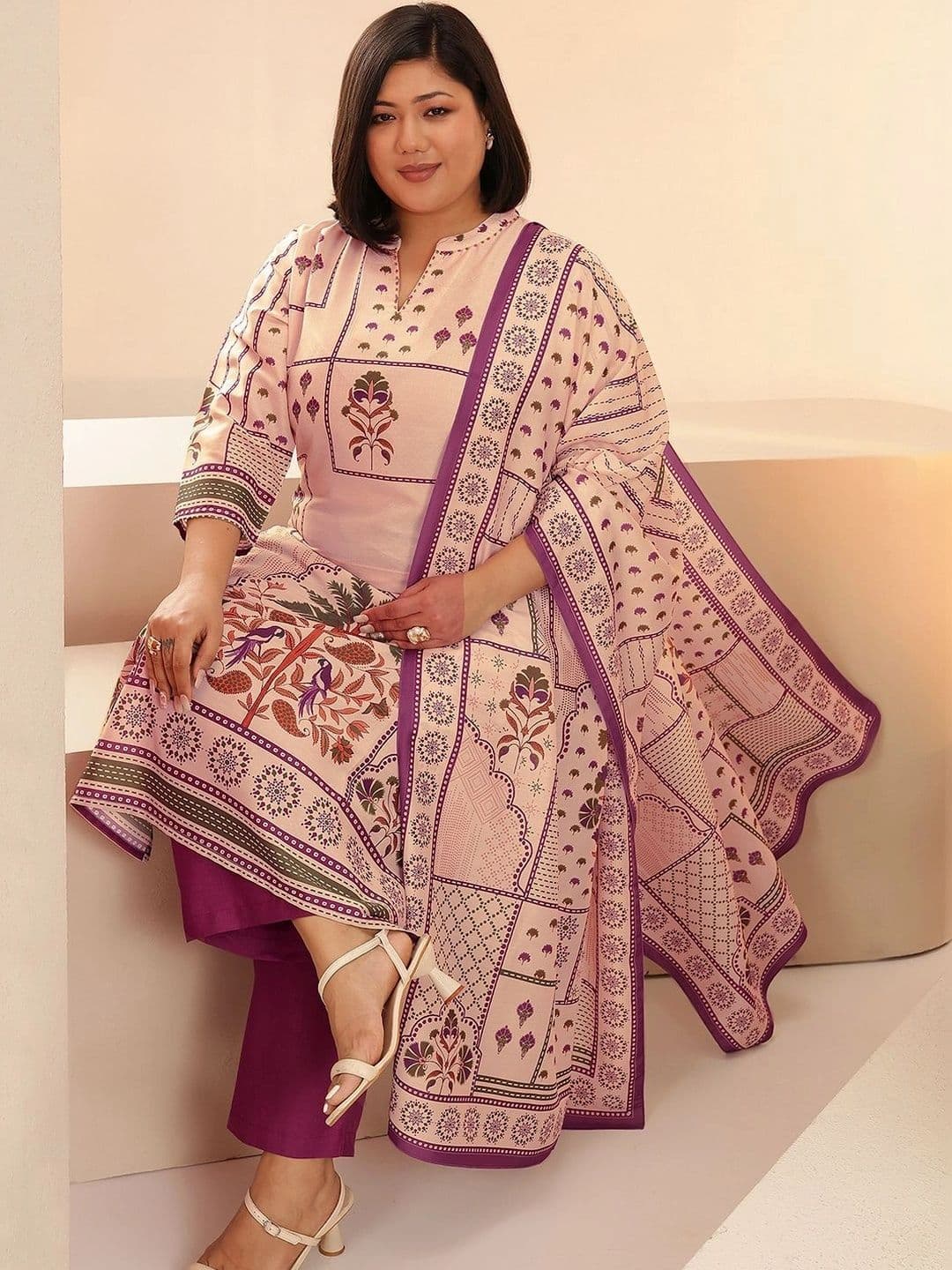 EXTRA LOVE BY LIBAS Women Ethnic Motifs Printed Regular Kurta with Trousers & With Dupatta - view 1