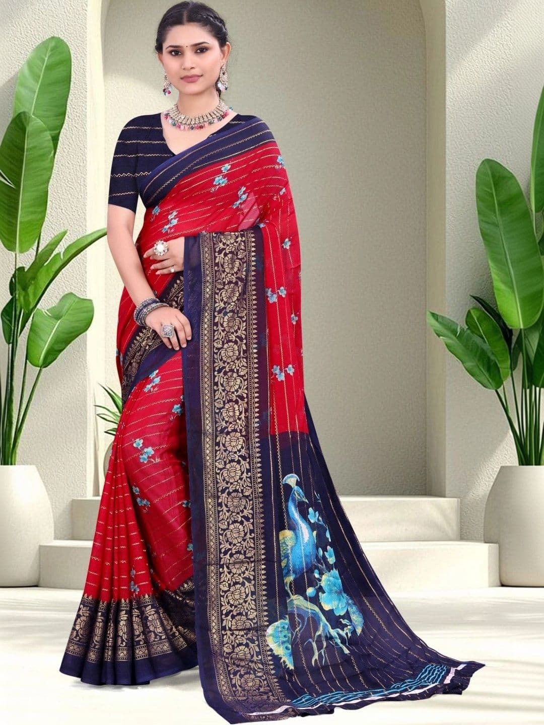 Leelavati Floral Pure Chiffon Saree - view 1