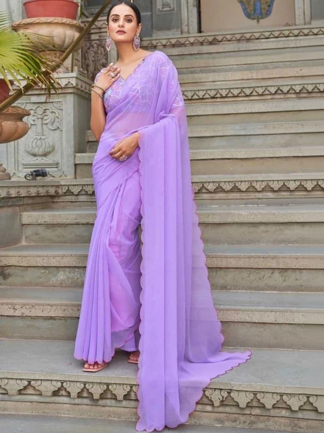 TAGALE Embellished Poly Georgette Chanderi Saree - view 1