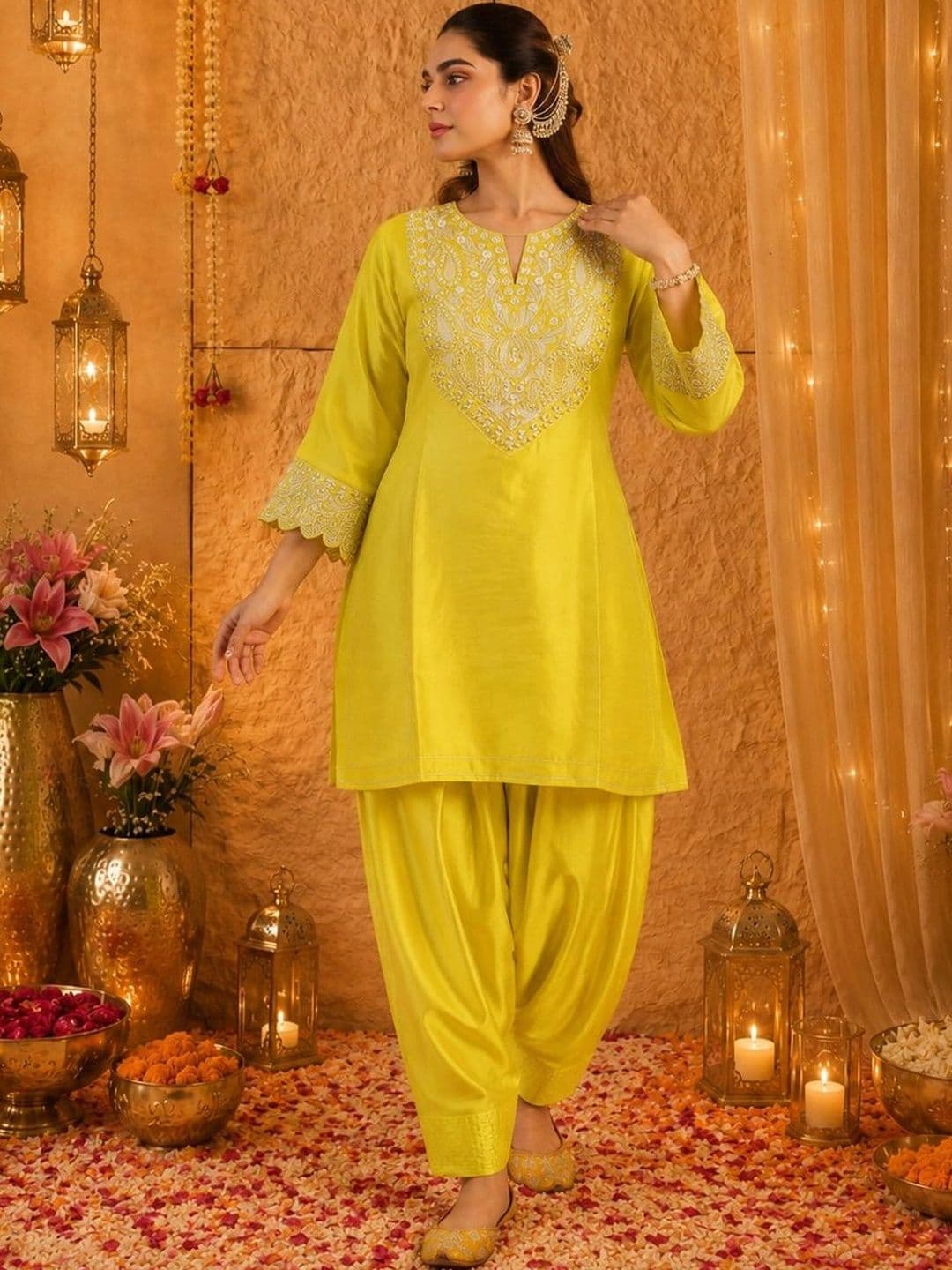 MOKOSH Women Embroidered Regular Thread Work Pure Silk Kurti with Salwar - view 1