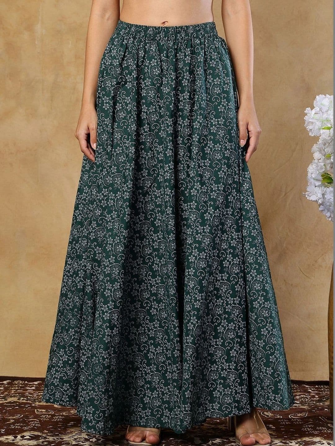 KALINI Women Cotton Floral Micro or Ditsy Print Maxi Flared Skirt - view 1
