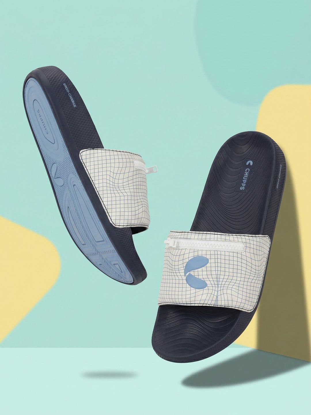 CHUPPS Men White Blue Gridlock V2 Orthopedic Sliders - view 1