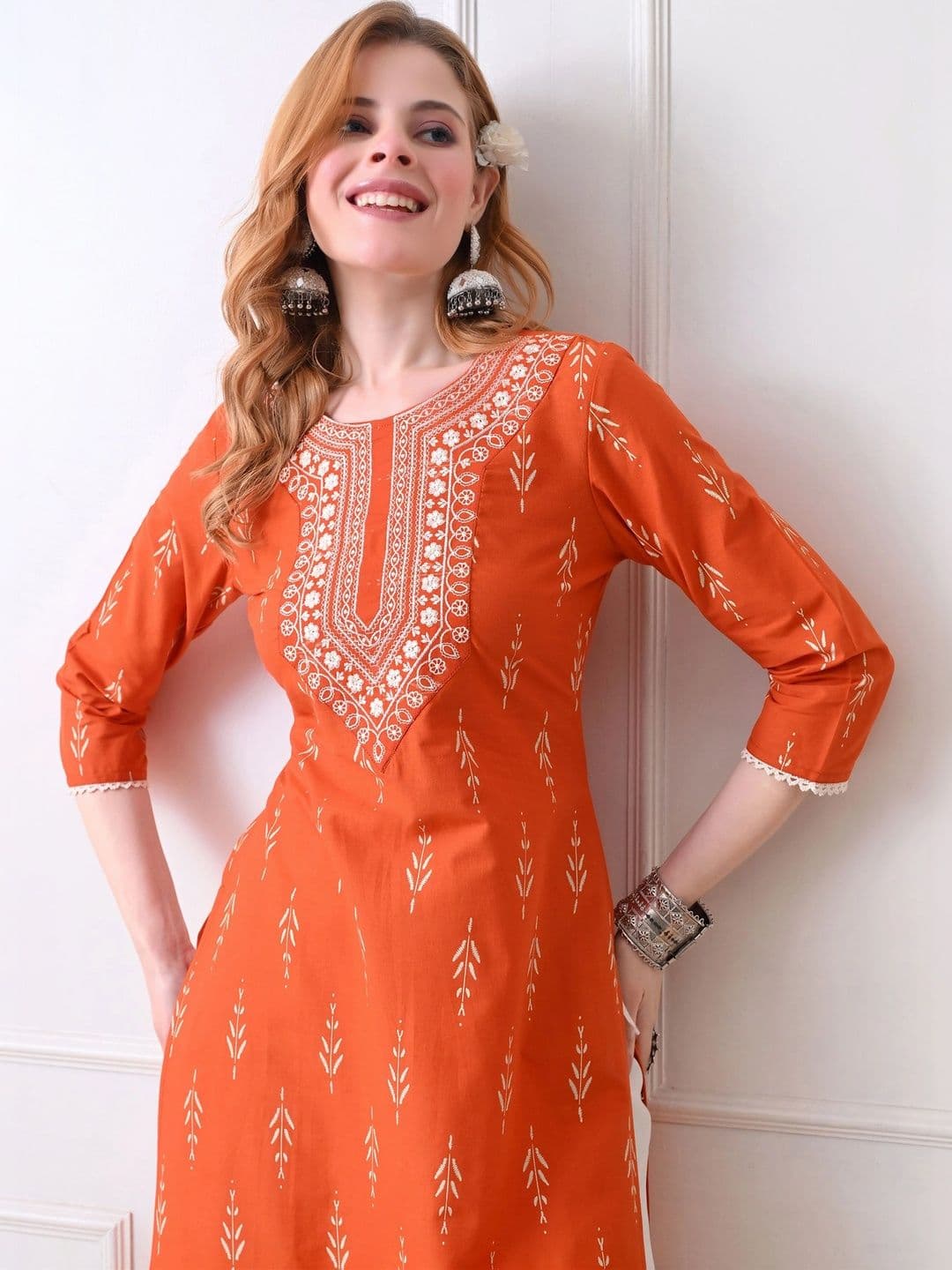 KKFAB Women Ethnic Motifs Embroidered Thread Work Kurta - view 1