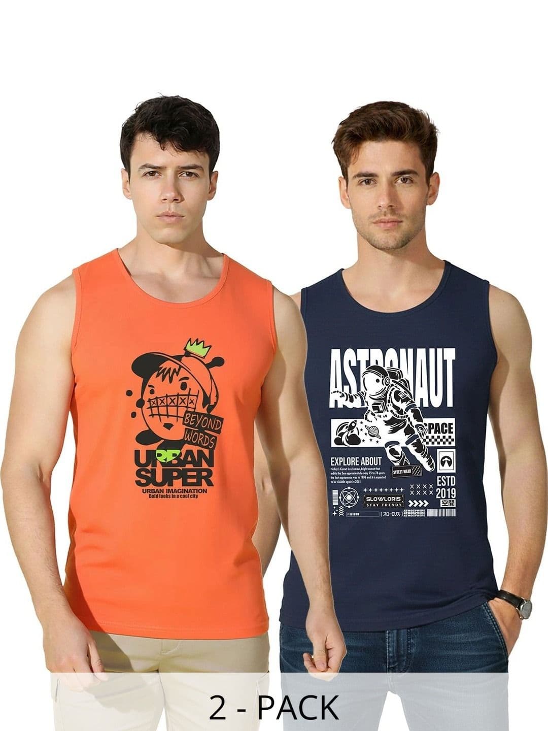 SLOWLORIS Men Pack Of 2 Printed Sleeveless T-shirt - view 1
