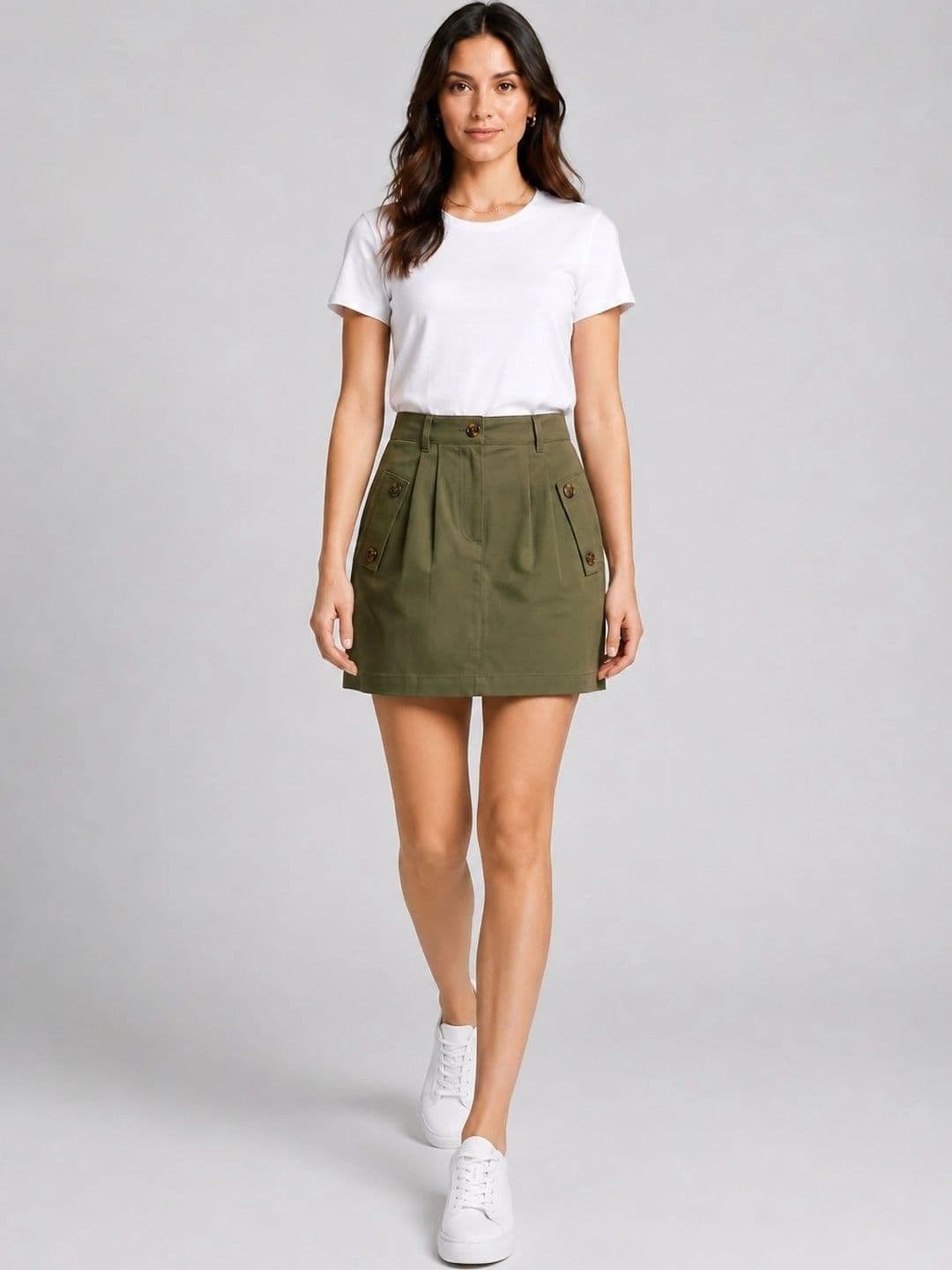 HERE&NOW Women Cotton Utility or Military Inspired Mini A-Line Skirt - view 1