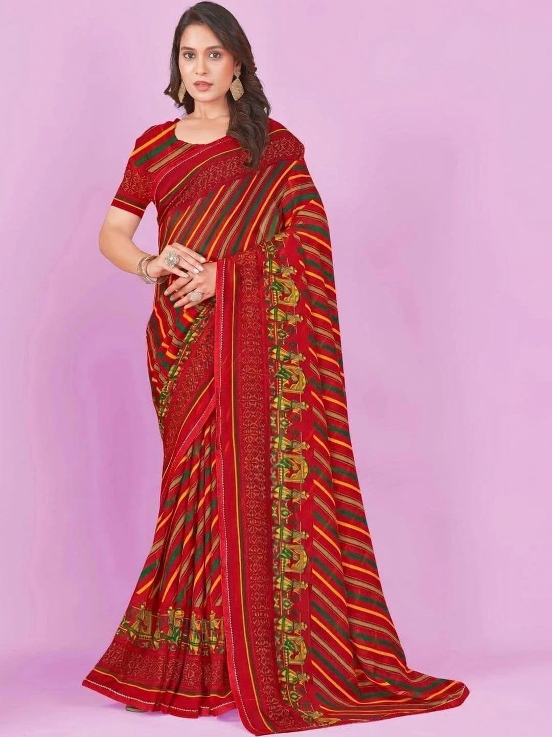 NANDITA DESIGNER Striped Pure Chiffon Saree - view 1