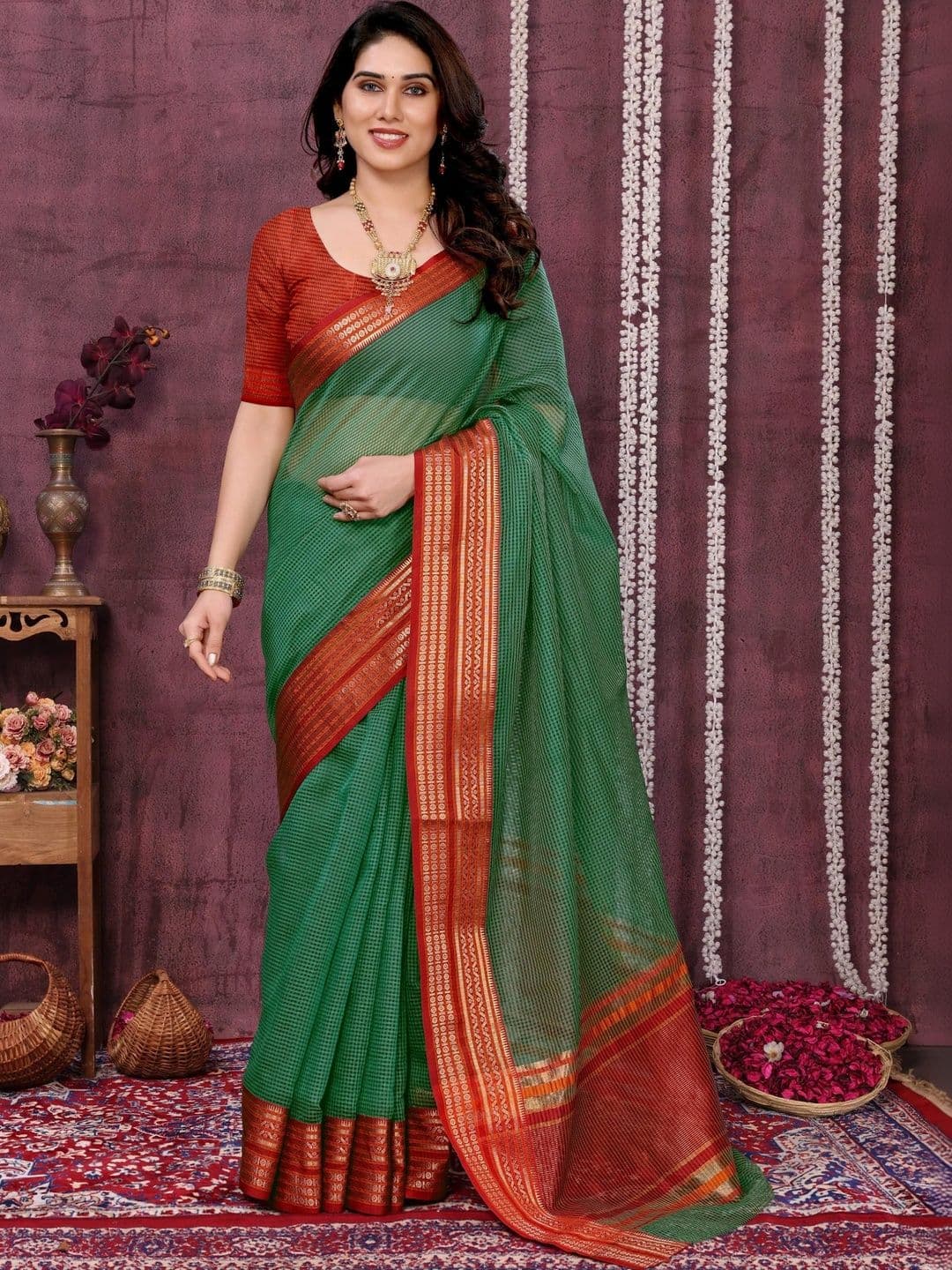 Sangria Woven Design Zari Silk Blend Fusion Kota Saree - view 1
