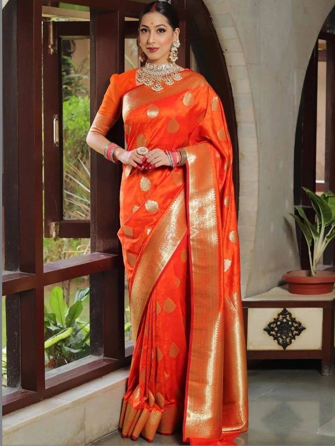 ADIANADI Woven Design Zari Silk Cotton Banarasi Saree - view 1