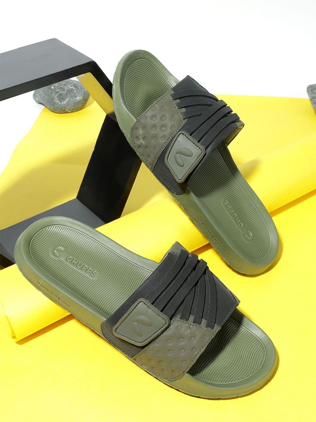 CHUPPS Men Olive Cross Powergrip Orthopedic Sliders - view 1