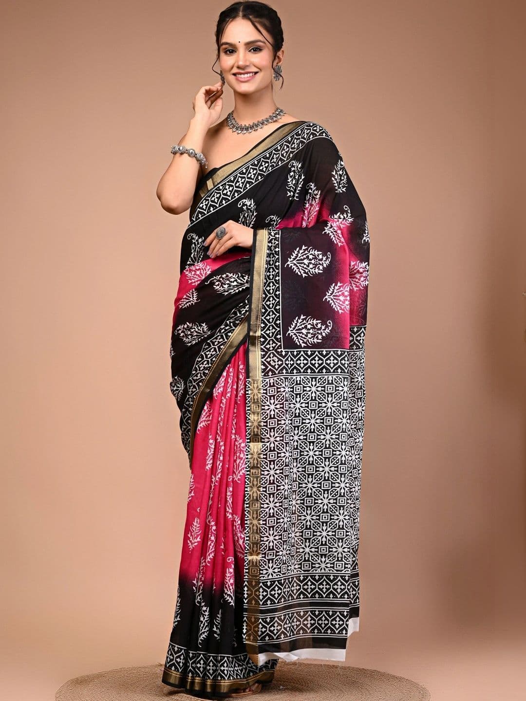 Anouk Ethnic Motifs Pure Cotton Block Print Saree - view 1