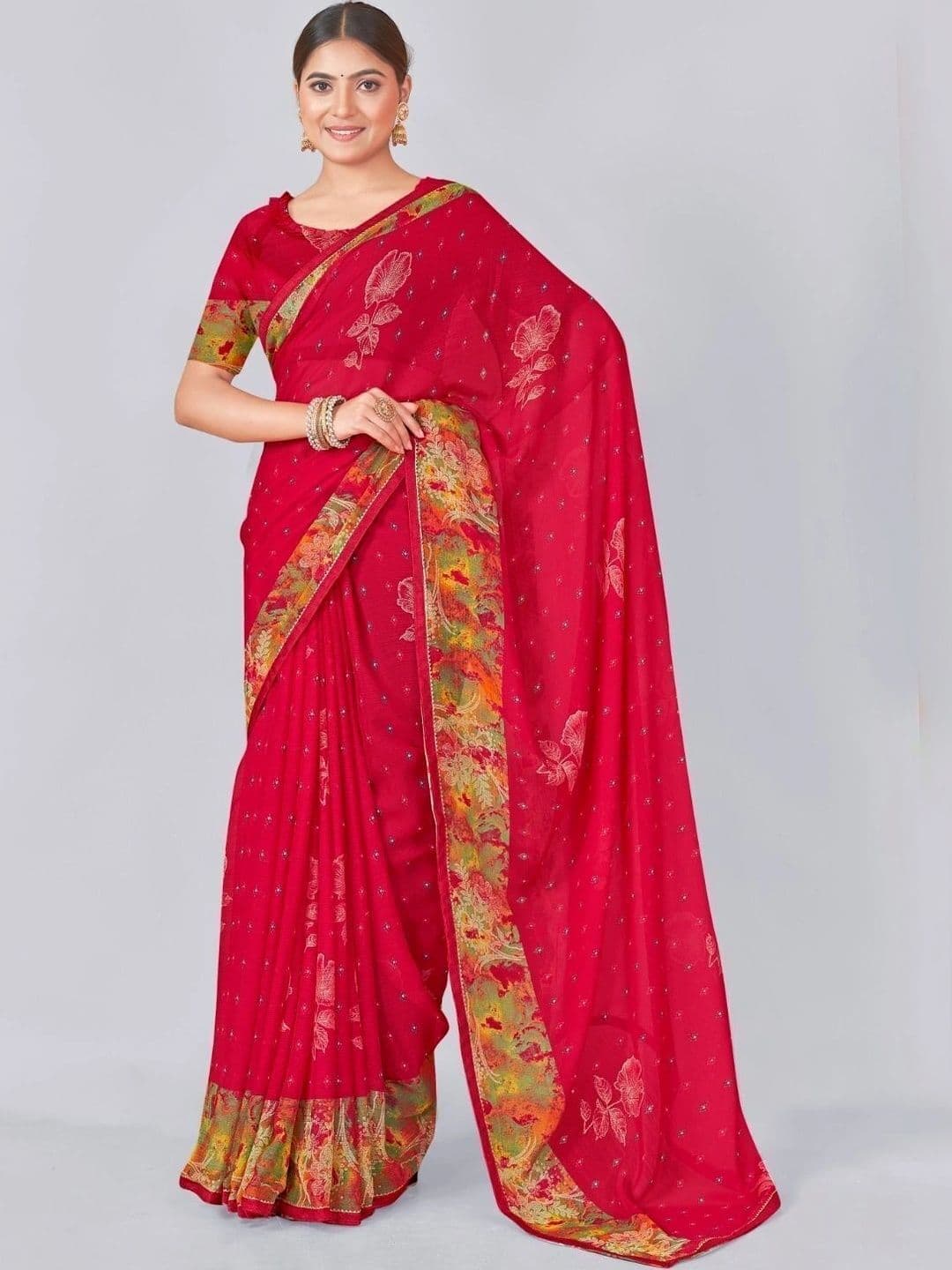 NANDITA DESIGNER Floral Embroidered Pure Chiffon Designer Bandhani Saree - view 1