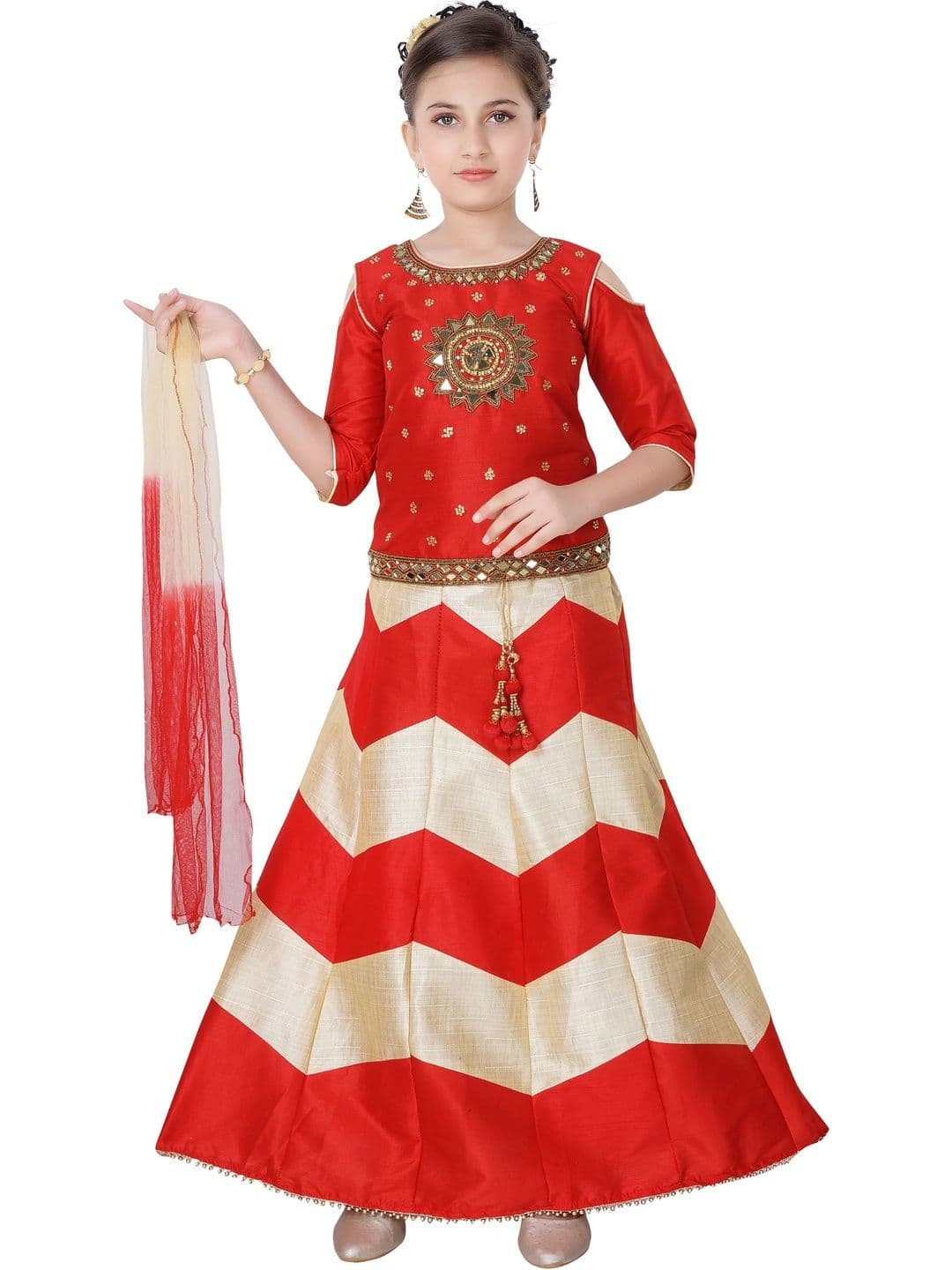 BAESD Girls Embroidered Sequinned Ready to Wear Lehenga & Blouse With Dupatta - view 1