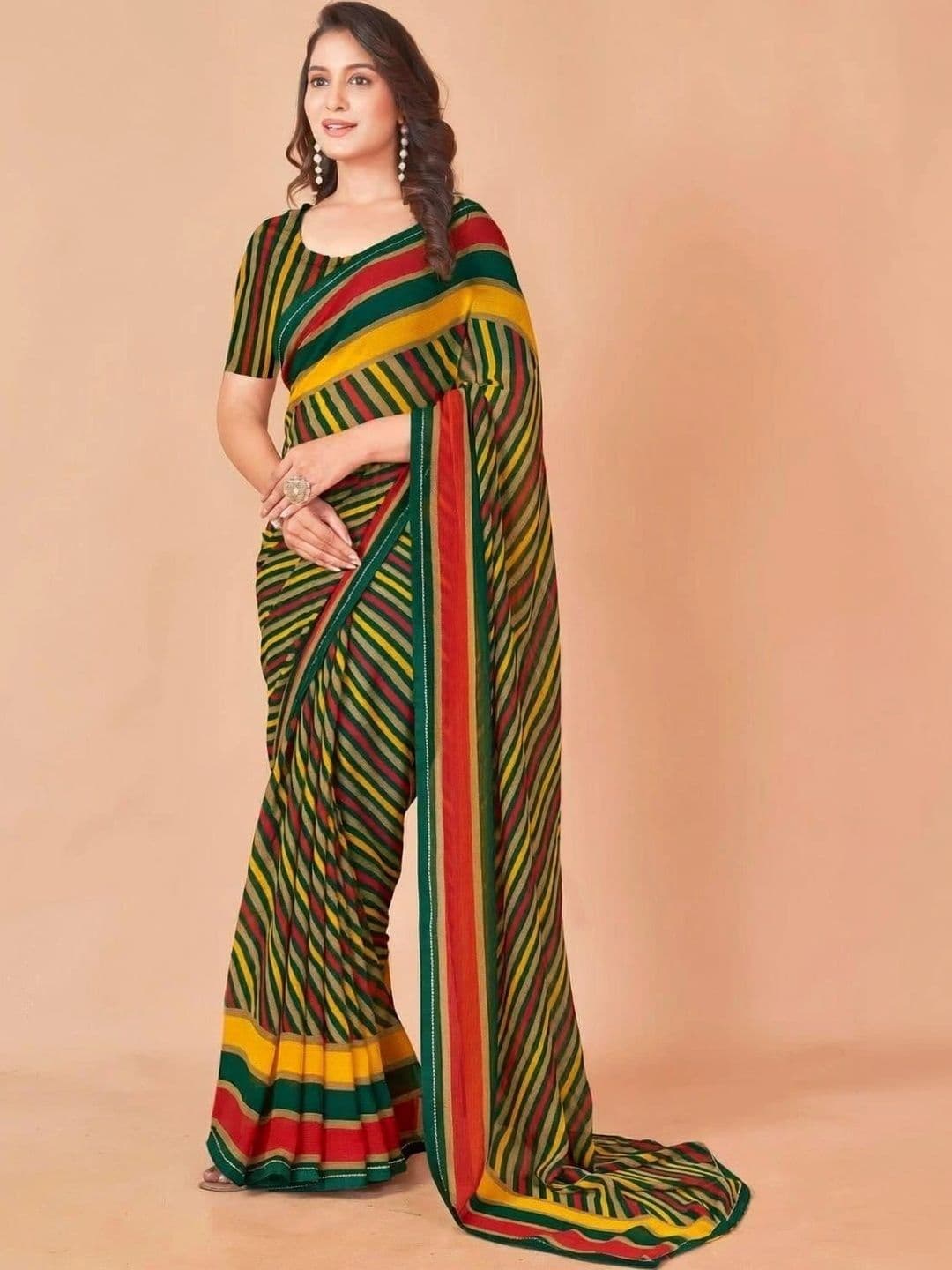 NANDITA DESIGNER Striped Pure Chiffon Designer Saree - view 1
