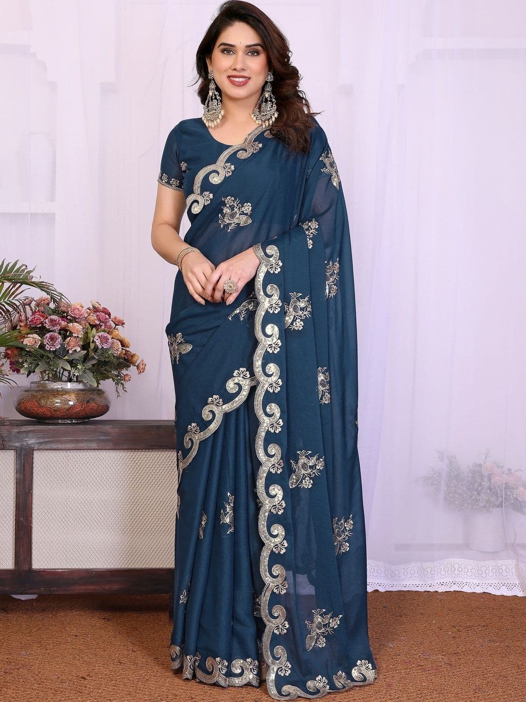 Meet Trendz Embroidered Art Silk Saree - view 1