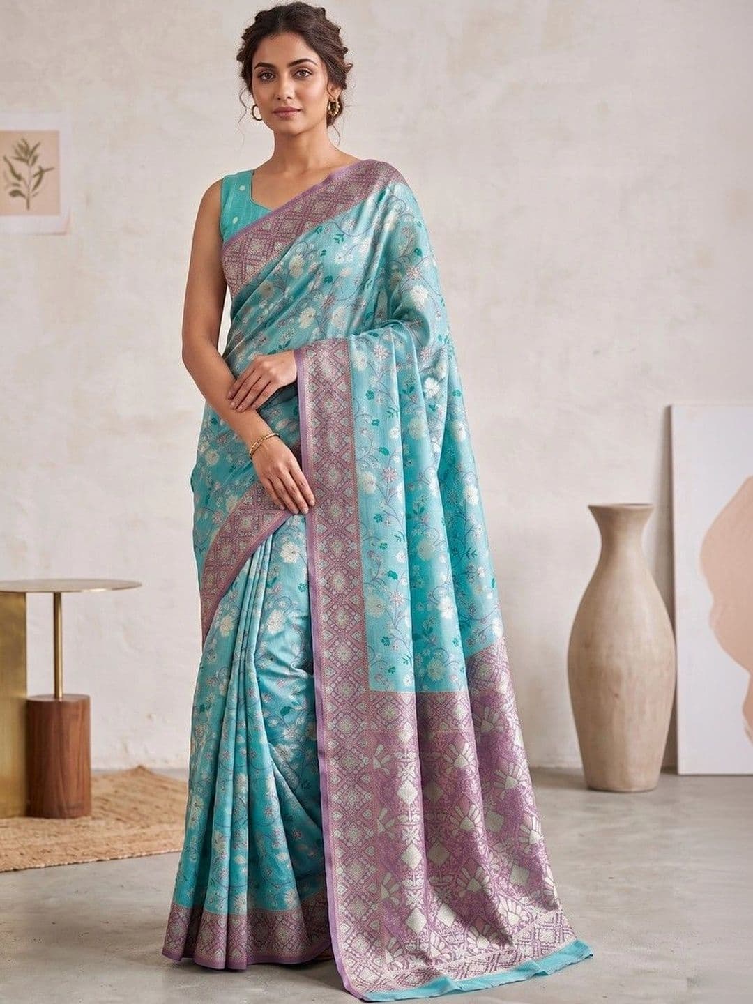 R K MANIYAR Floral Zari Pure Cotton Designer Saree - view 1