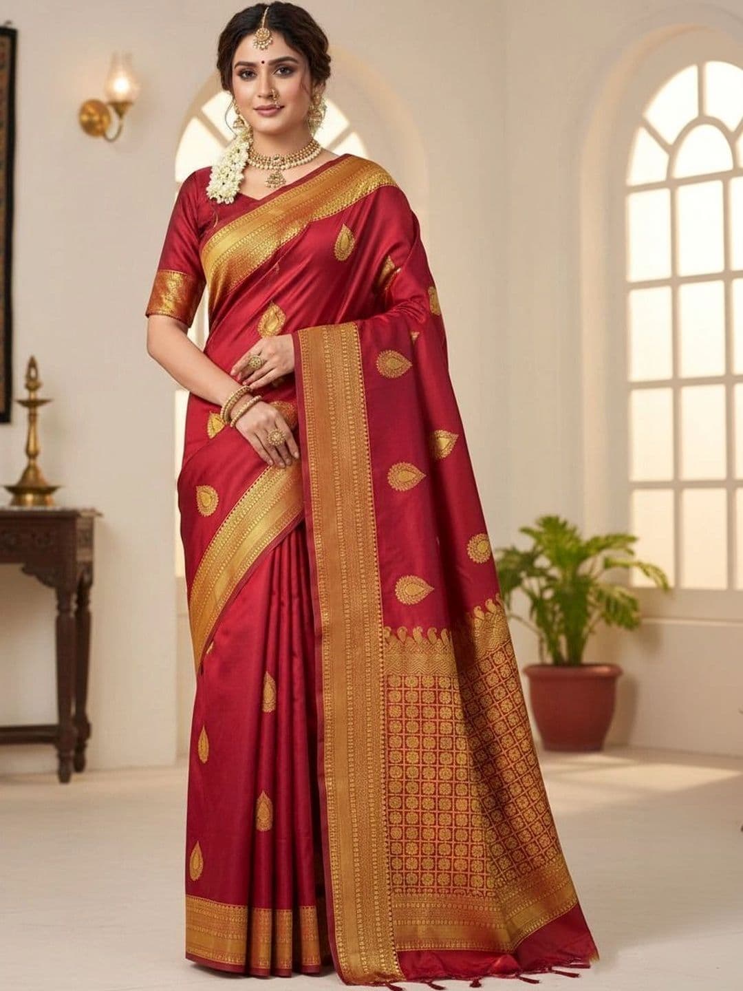 ADIANADI Woven Design Zari Silk Cotton Banarasi Saree - view 1