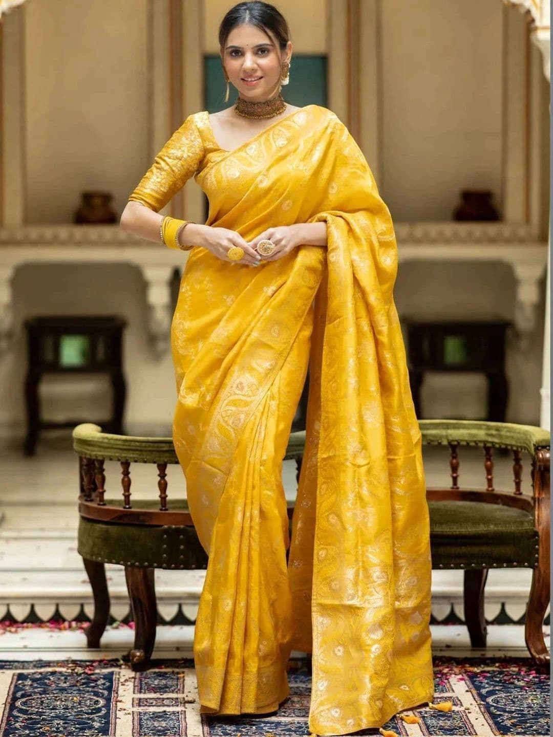 ADIANADI Paisley Zari Silk Cotton Banarasi Saree - view 1