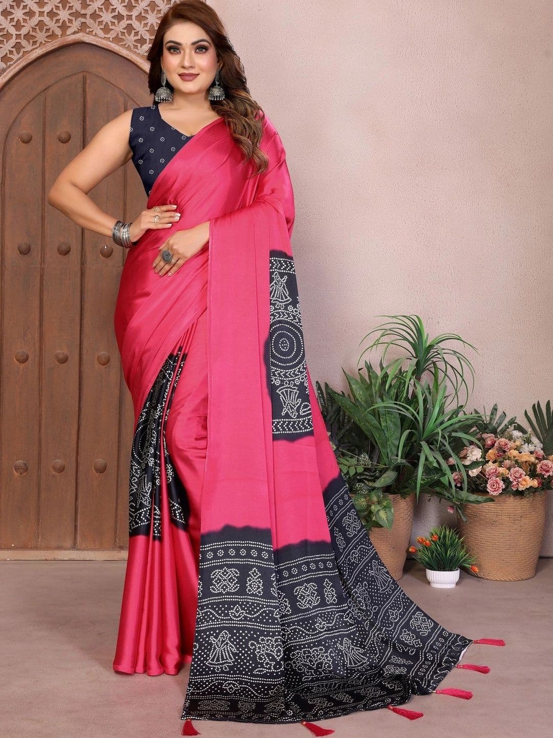 Vibhagyaa Bandhani Satin Designer Bandhani Saree - view 1