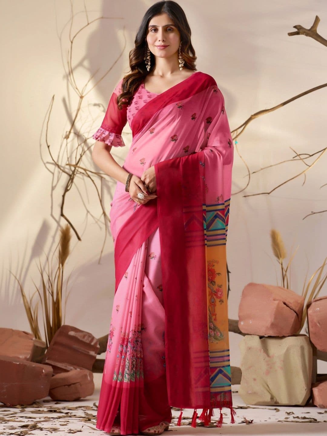 Panzora Floral Poly Georgette Designer Saree - view 1