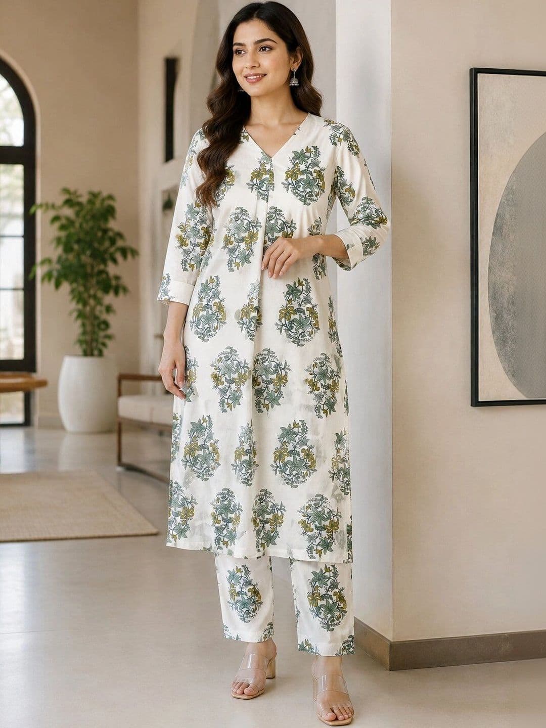 FABZARI Women Floral Printed Regular Pure Cotton Kurta with Trousers - view 1