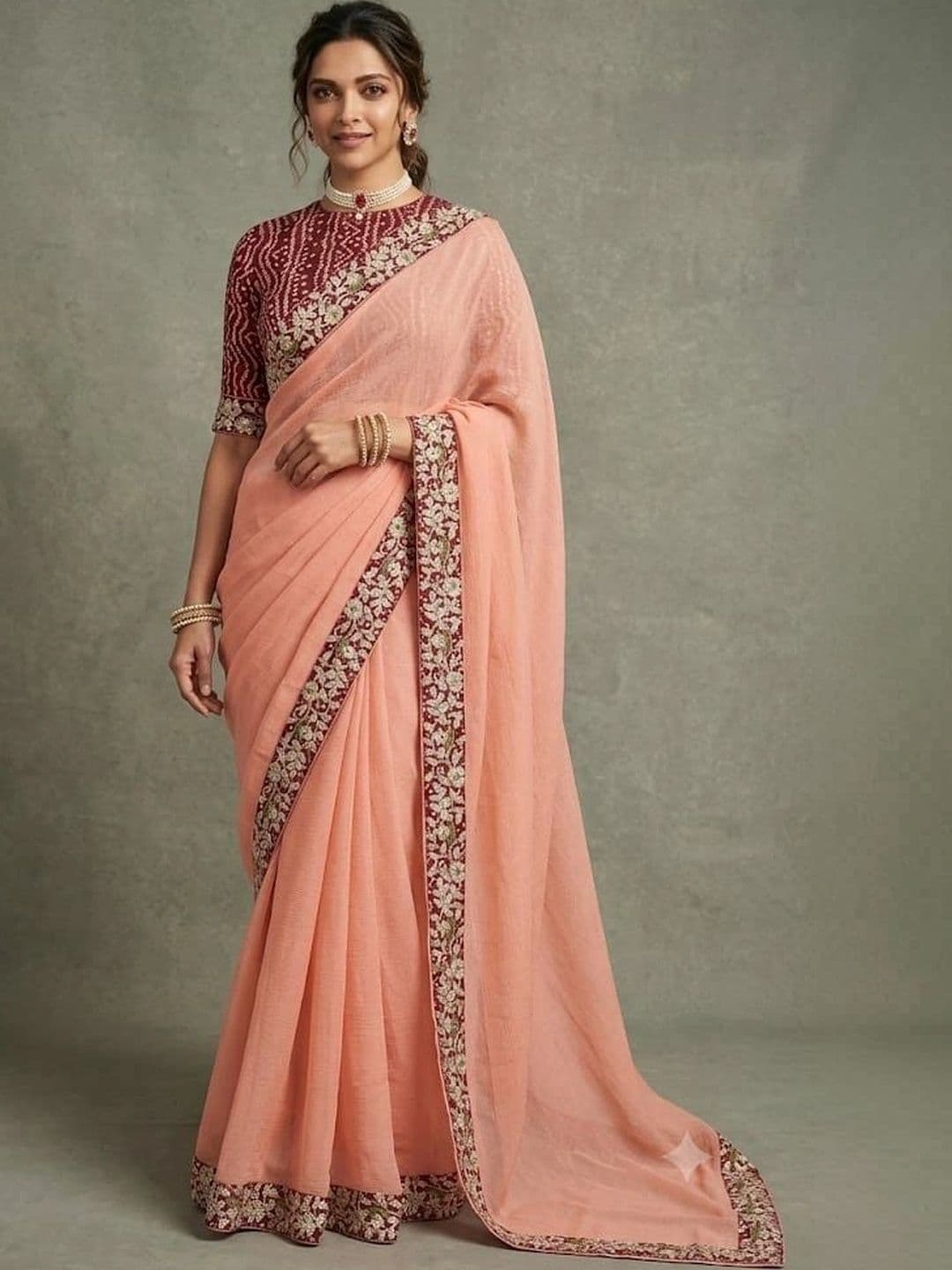 tathastufab Floral Embroidered Poly Chiffon Designer Saree - view 1