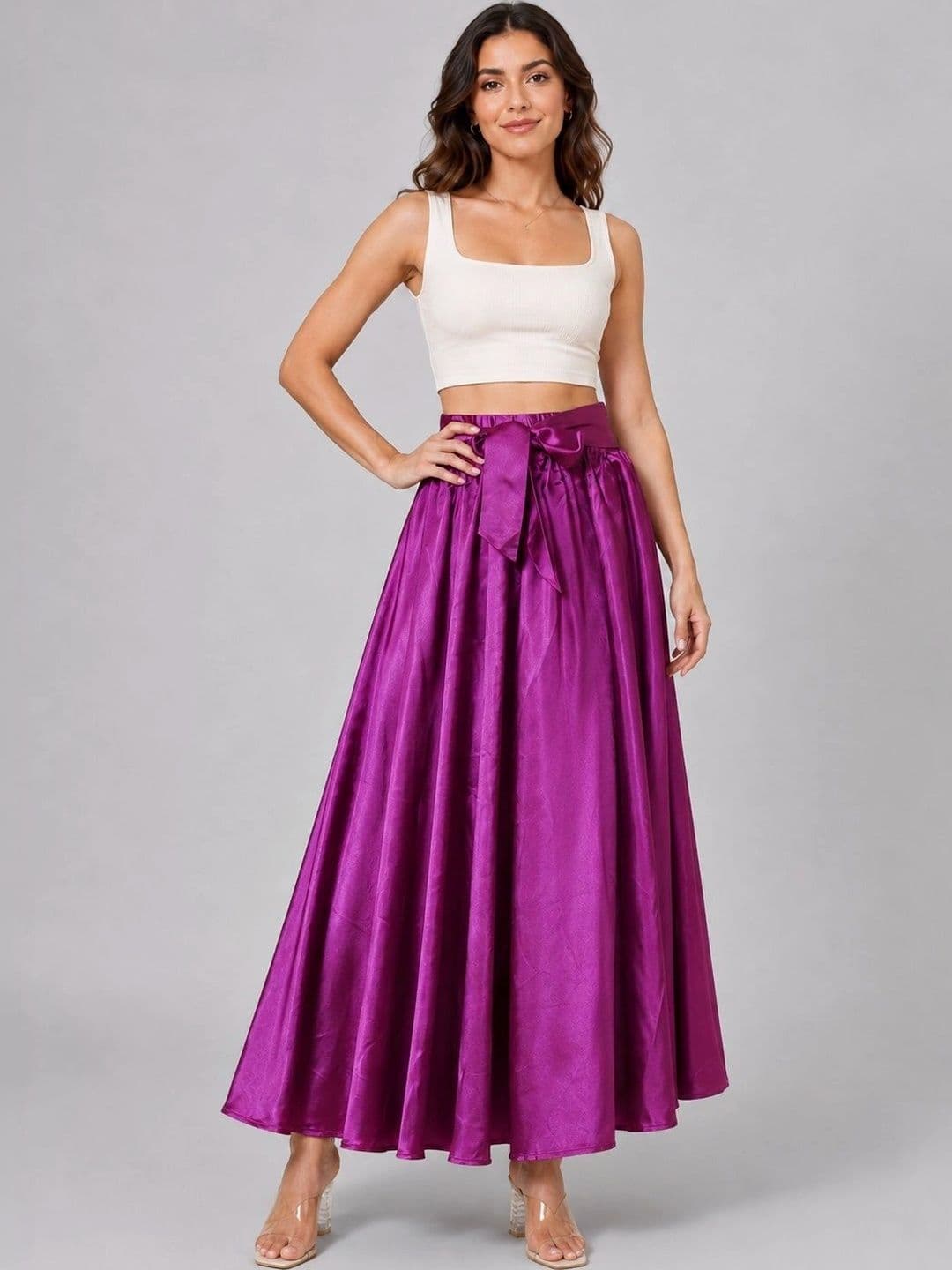 HERE&NOW Women Satin Maxi Flared Skirt - view 1