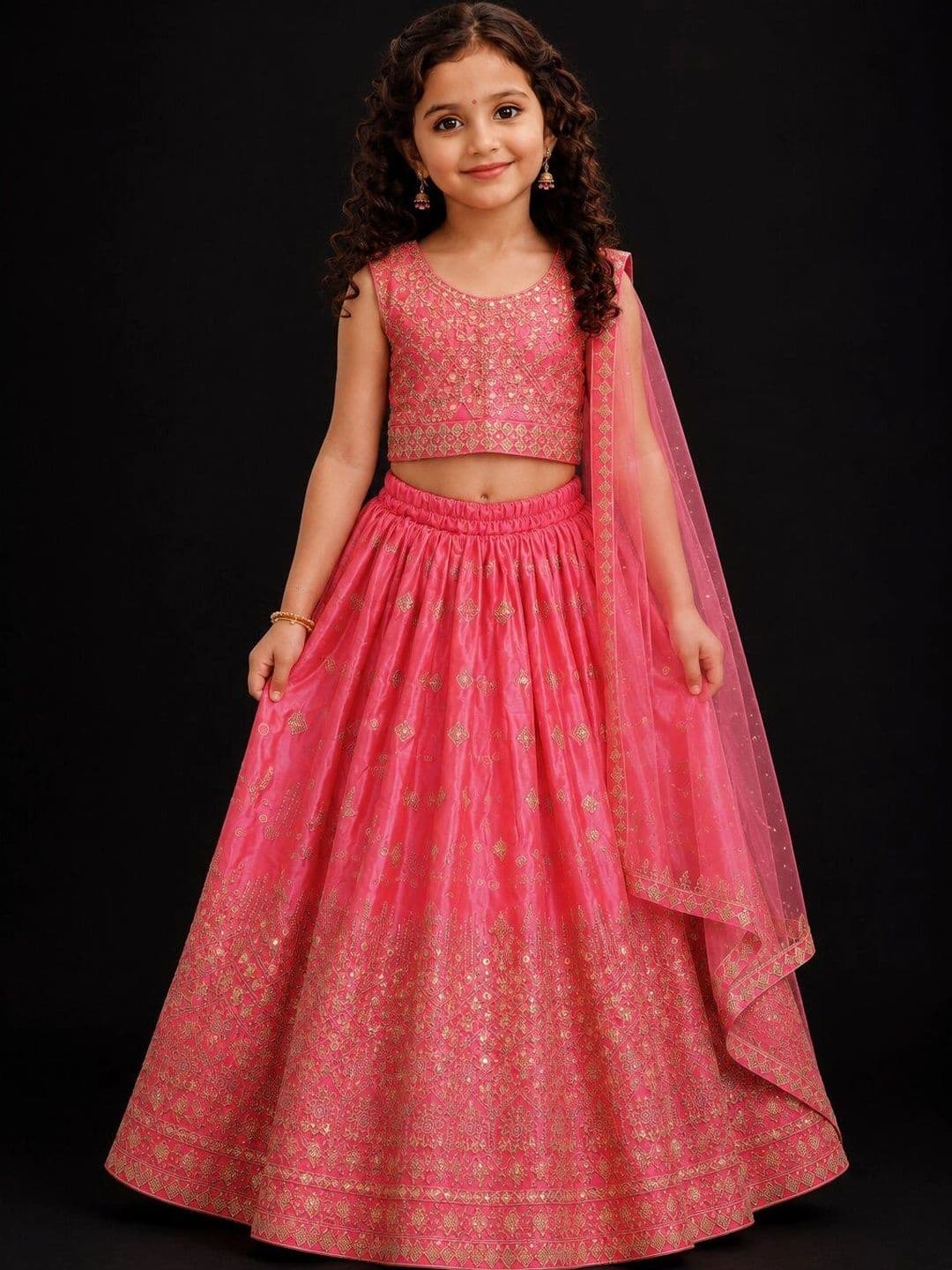 Poppy & Munchkin Girls Embroidered Sequinned Ready to Wear Lehenga Blouse Taping - view 1