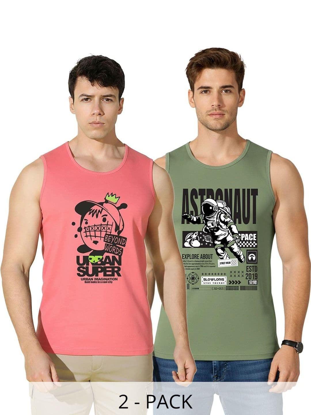 SLOWLORIS Men Pack of 2 Printed T-shirt - view 1