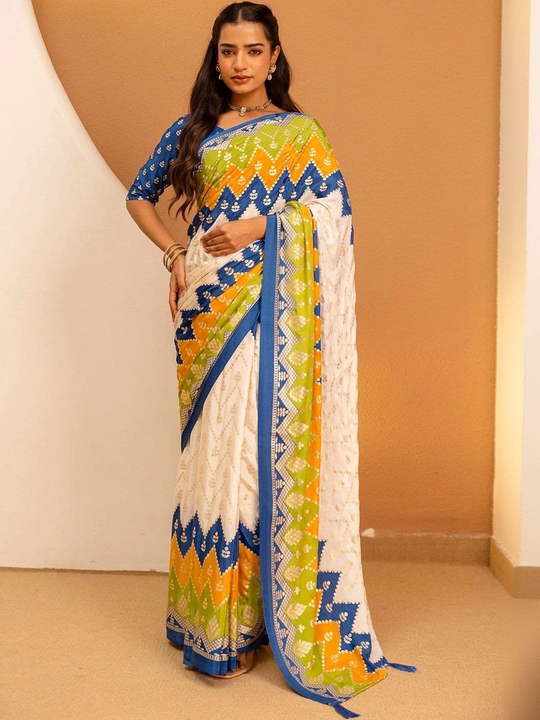 Mitera Ethnic Motifs Fusion Saree - view 1
