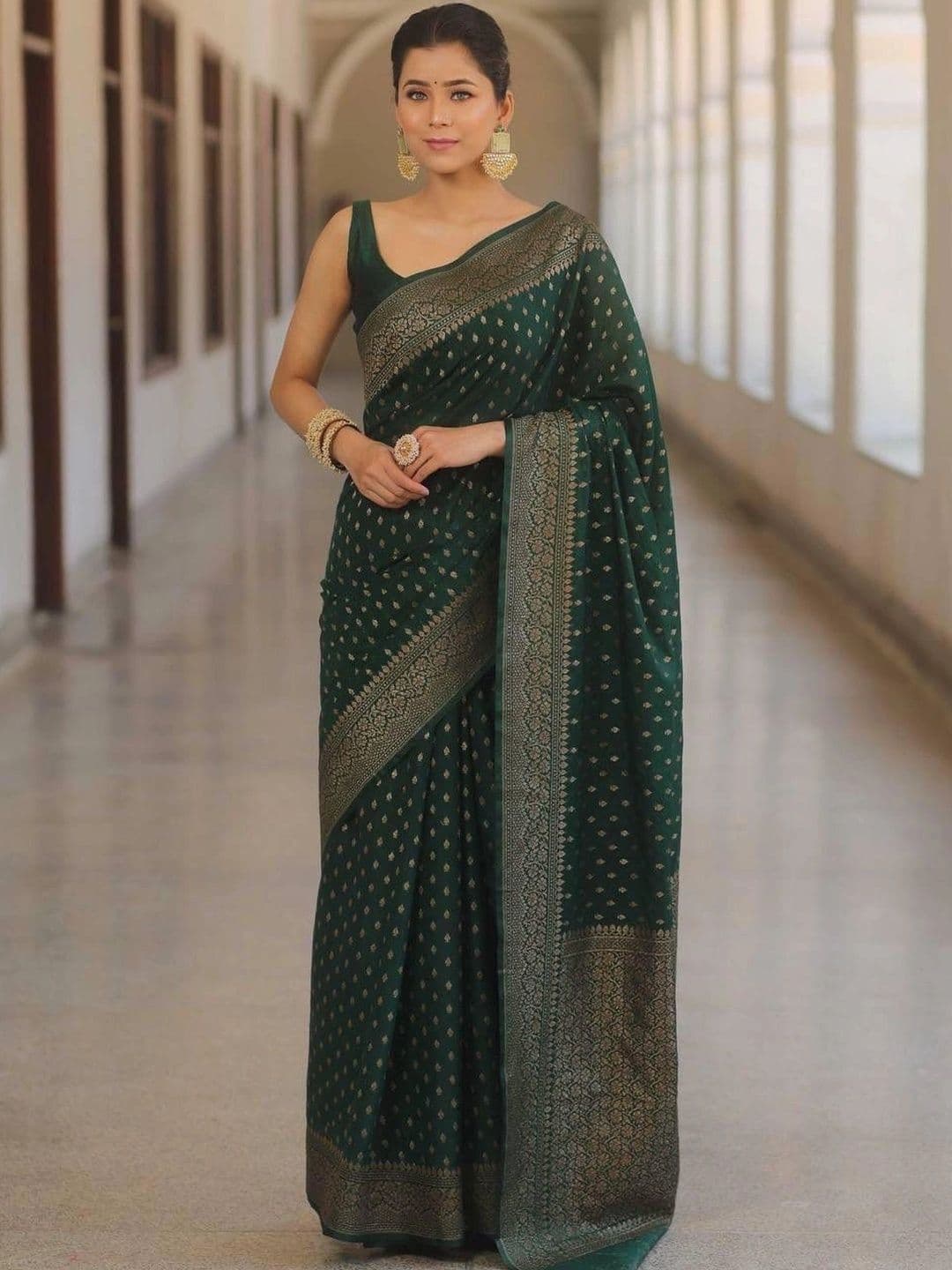 ADIANADI Woven Design Zari Silk Cotton Banarasi Saree - view 1