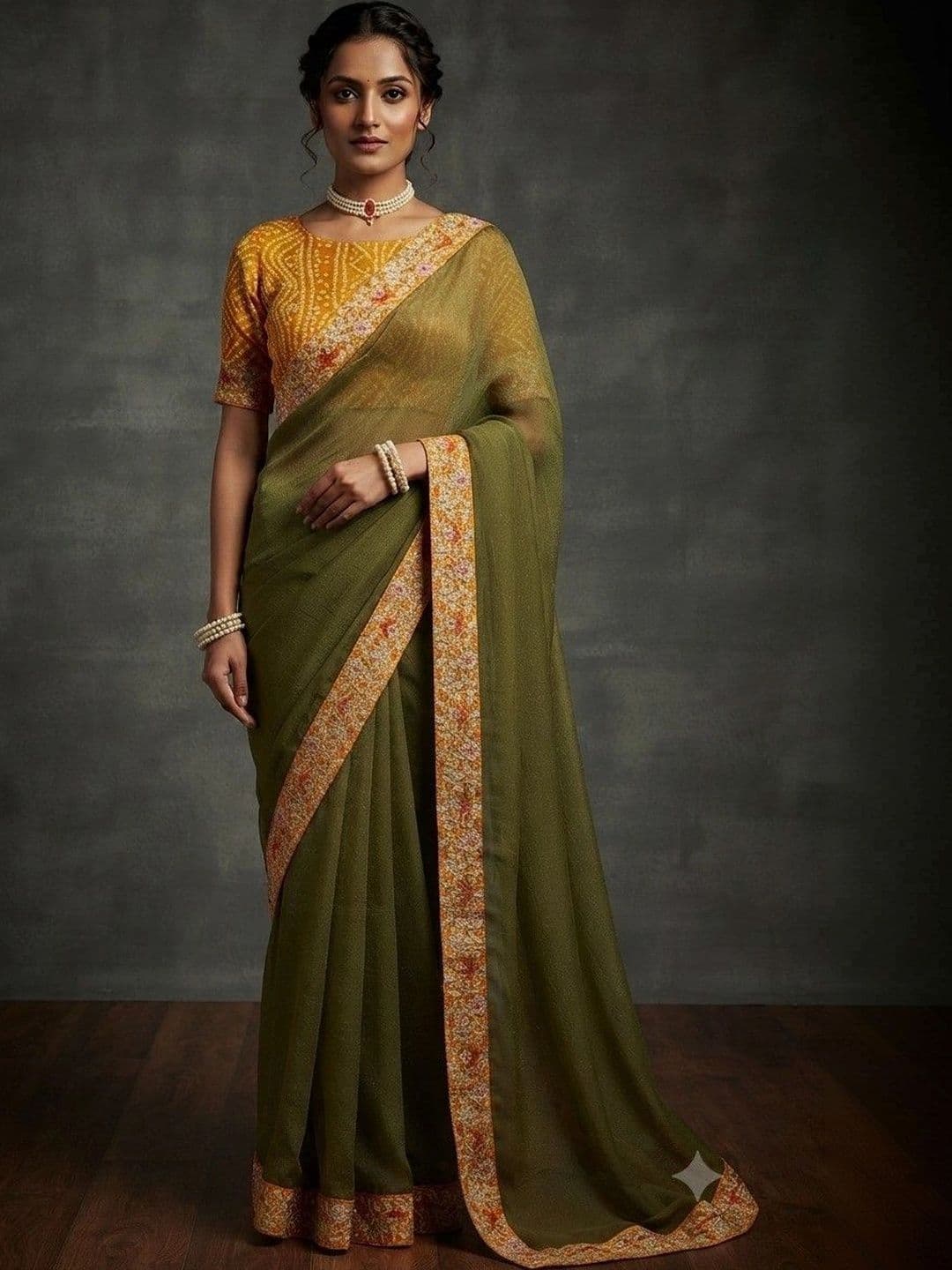 tathastufab Floral Embroidered Poly Chiffon Designer Saree - view 1