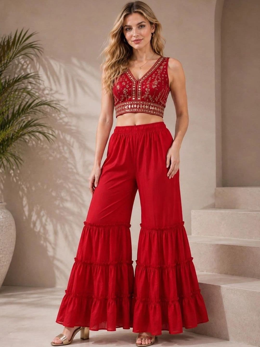 TNQ Women Embellished Flared Ethnic Palazzos - view 1